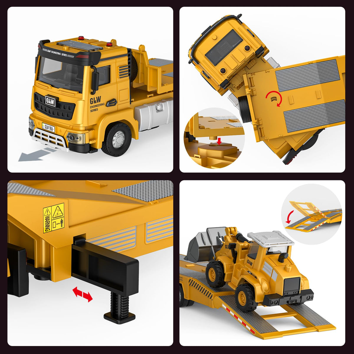 Pupu Pig Die-Cast Construction Toys for Kids 3-7 | Semi Truck, Excavator & Bulldozer with Lights & Sounds