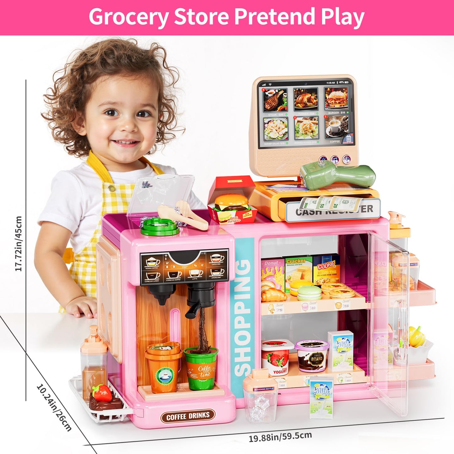 Pupu Pig Kids Grocery Store Playset – Realistic Cash Register, Scanner & Accessories | 3+