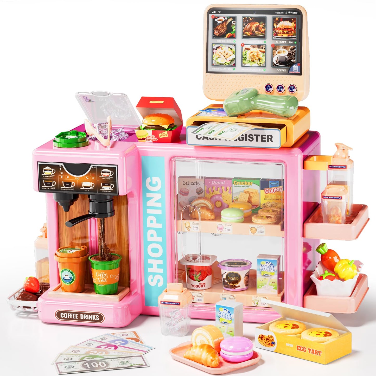 Pupu Pig Kids Grocery Store Playset – Realistic Cash Register, Scanner & Accessories | 3+