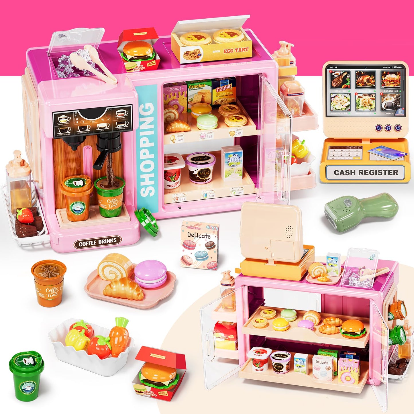 Pupu Pig Kids Grocery Store Playset – Realistic Cash Register, Scanner & Accessories | 3+