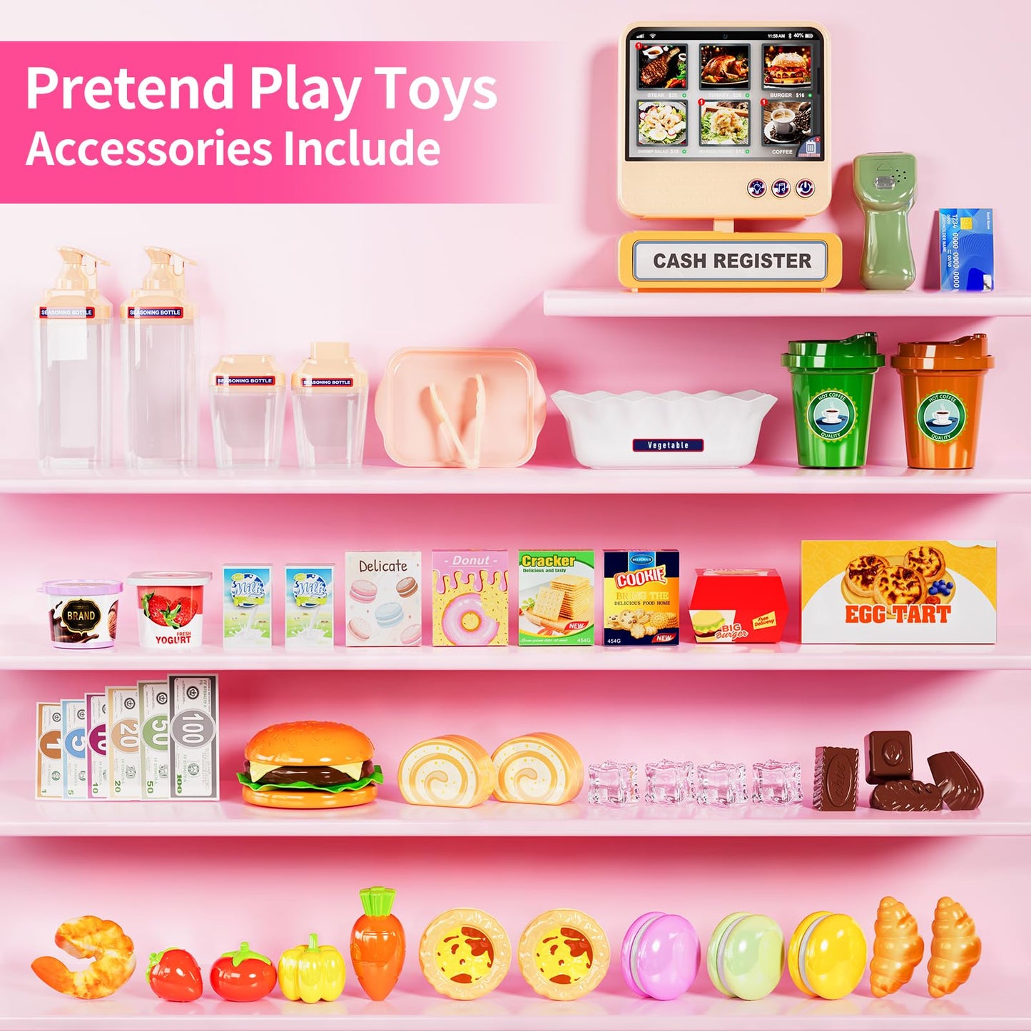 Pupu Pig Kids Grocery Store Playset – Realistic Cash Register, Scanner & Accessories | 3+