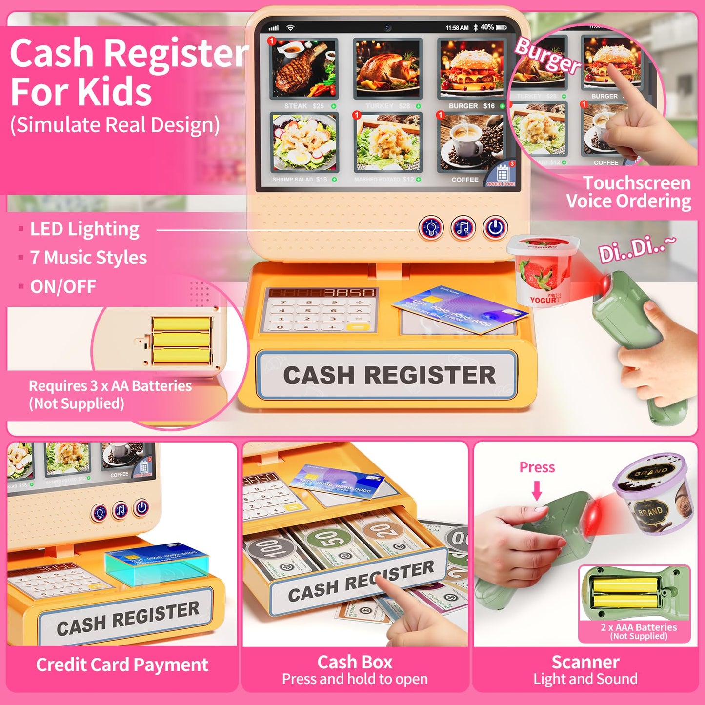 Pupu Pig Kids Grocery Store Playset – Realistic Cash Register, Scanner & Accessories | 3+