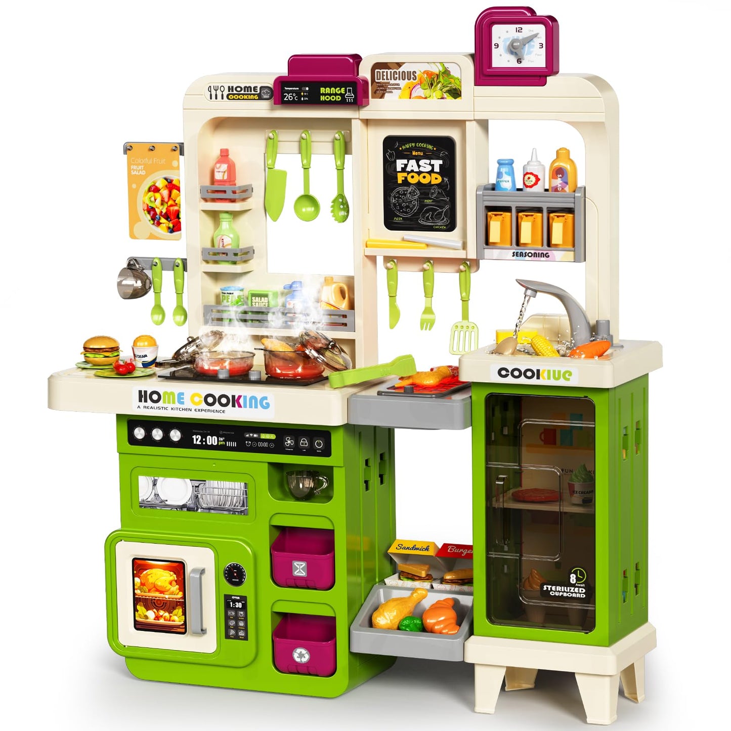 Pupu Pig Kids Kitchen Playset — Interactive Kitchen with Electric Stove, Grill, Sink, Lights & Sounds