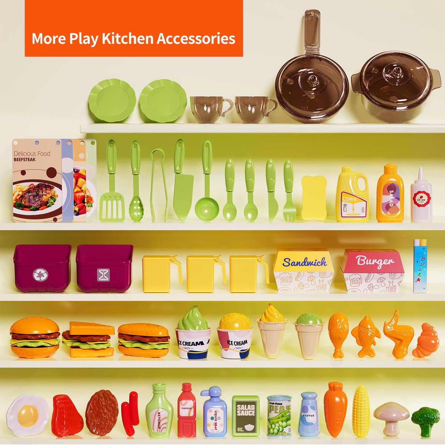 Pupu Pig Kids Kitchen Playset — Interactive Kitchen with Electric Stove, Grill, Sink, Lights & Sounds