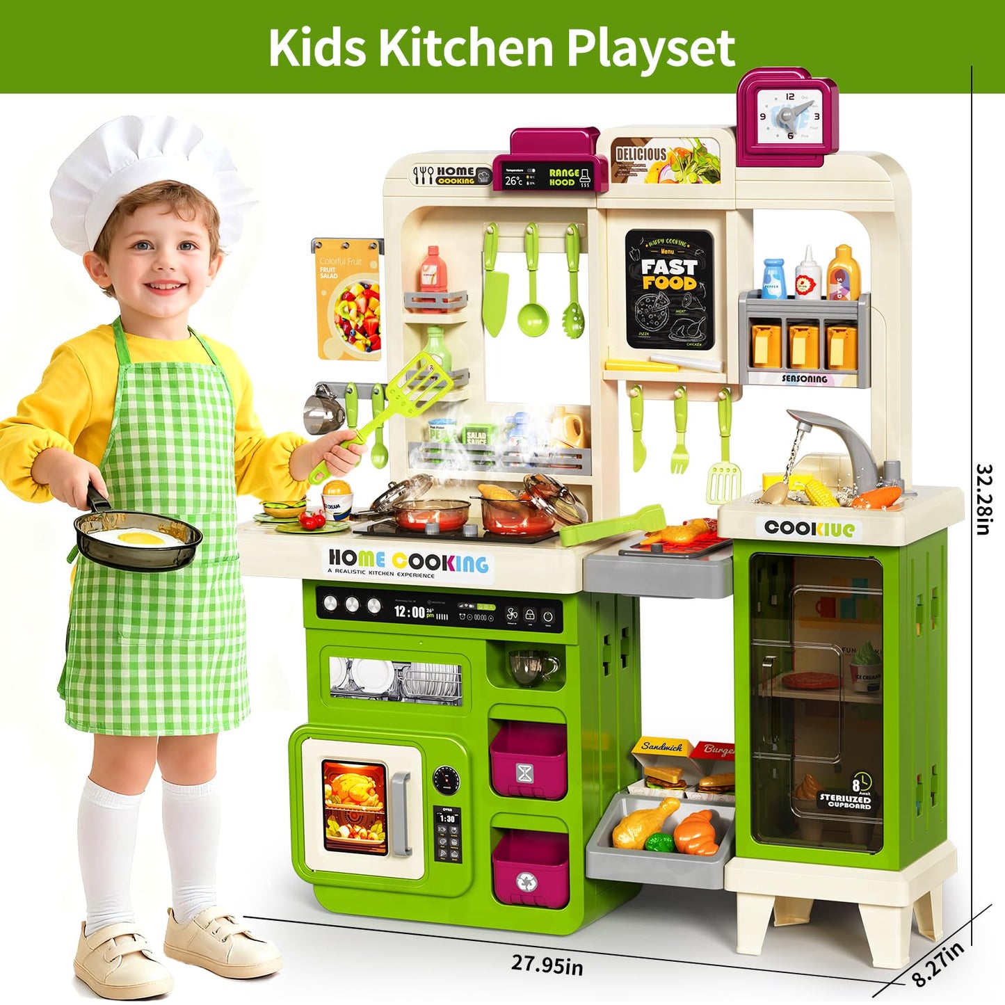 Pupu Pig Kids Kitchen Playset — Interactive Kitchen with Electric Stove, Grill, Sink, Lights & Sounds