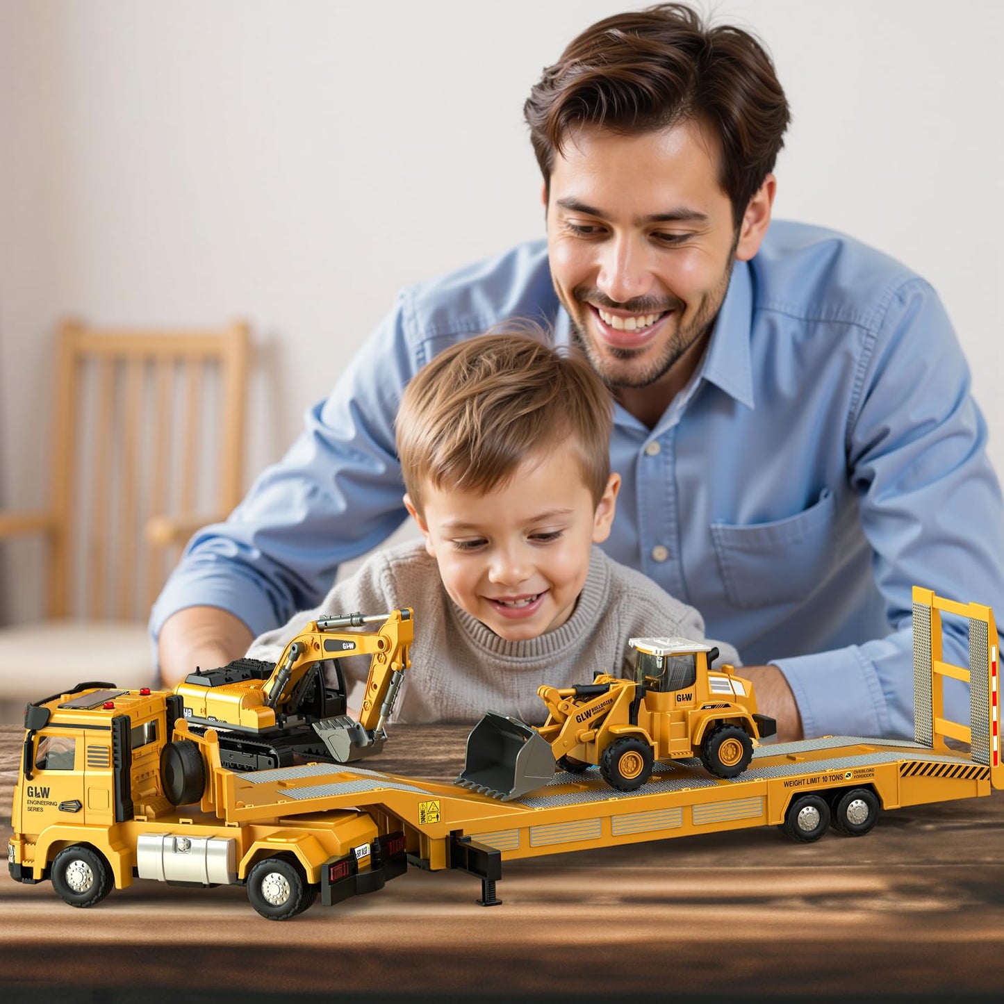 Pupu Pig Die-Cast Construction Toys for Kids 3-7 | Semi Truck, Excavator & Bulldozer with Lights & Sounds