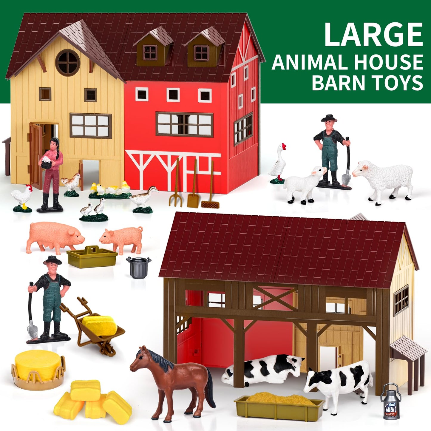 Pupu Pig Farm Animals Barn House Toys – Lights & Sound Tractor Playset for Toddlers (Ages 3+)