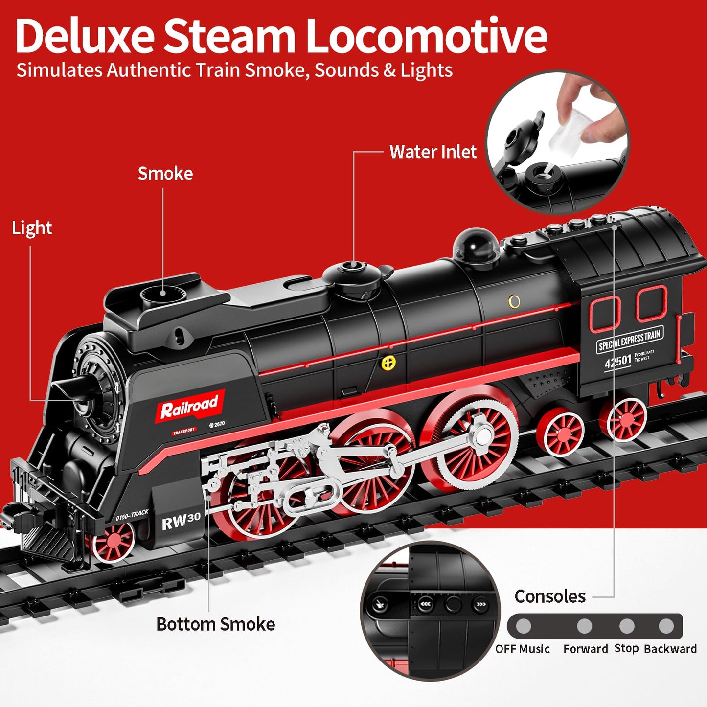 Pupu Pig Model Train Set – 3-Way Smoke Locomotive, 5 Cars, Luxury Track Kit