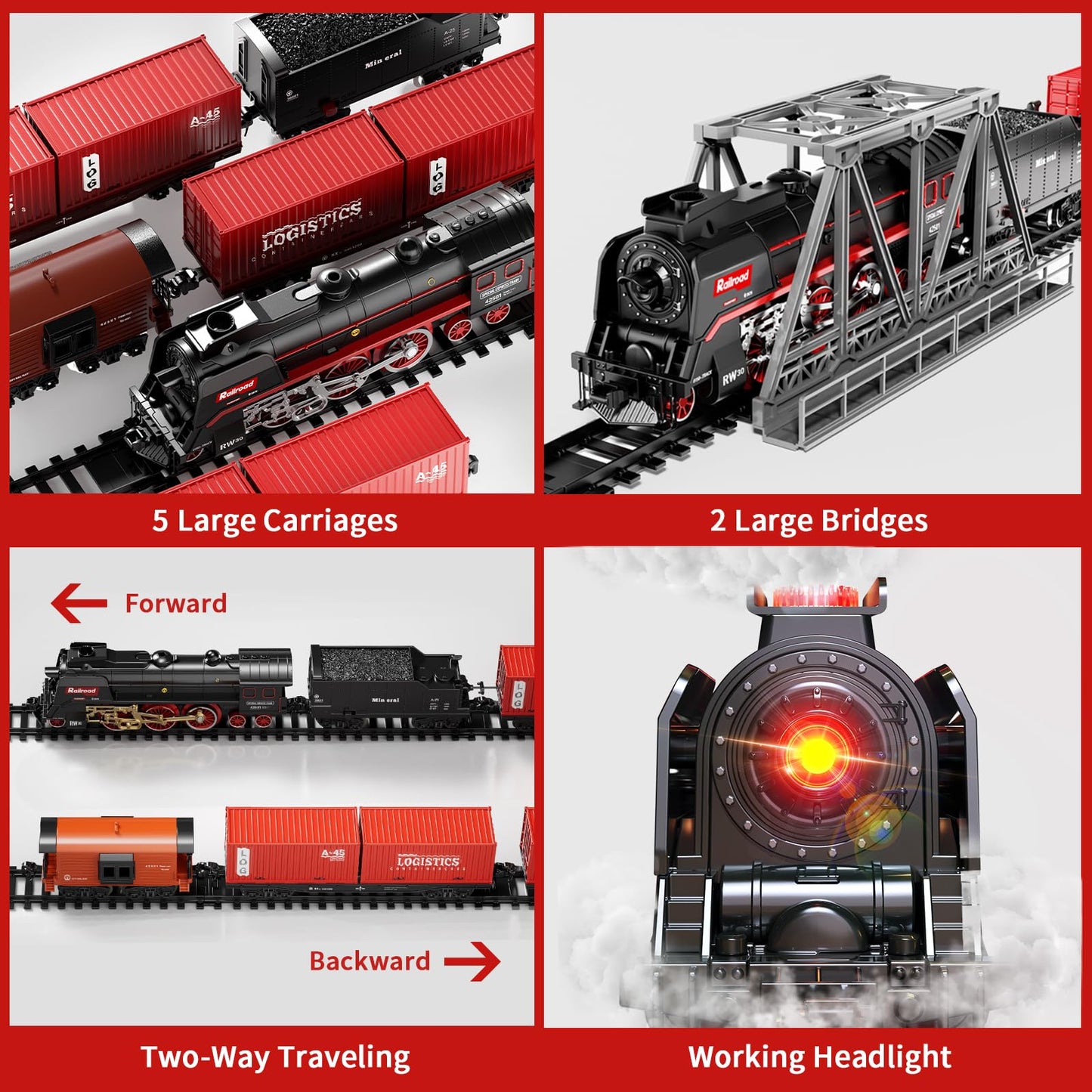Pupu Pig Model Train Set – 3-Way Smoke Locomotive, 5 Cars, Luxury Track Kit