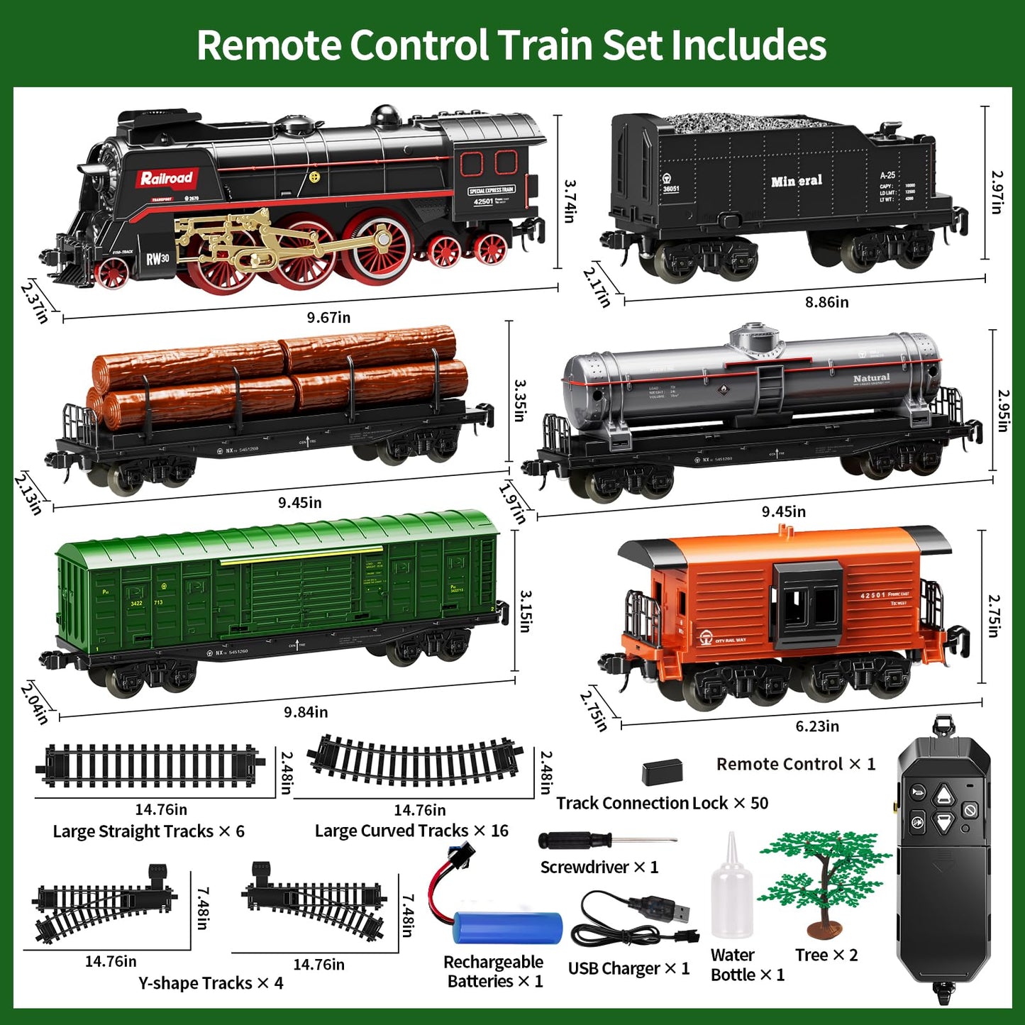 Pupu Pig Model Train Set – Remote Control Train with 3-Way Smoke Locomotive, 5 Cars, Luxury Track Kit
