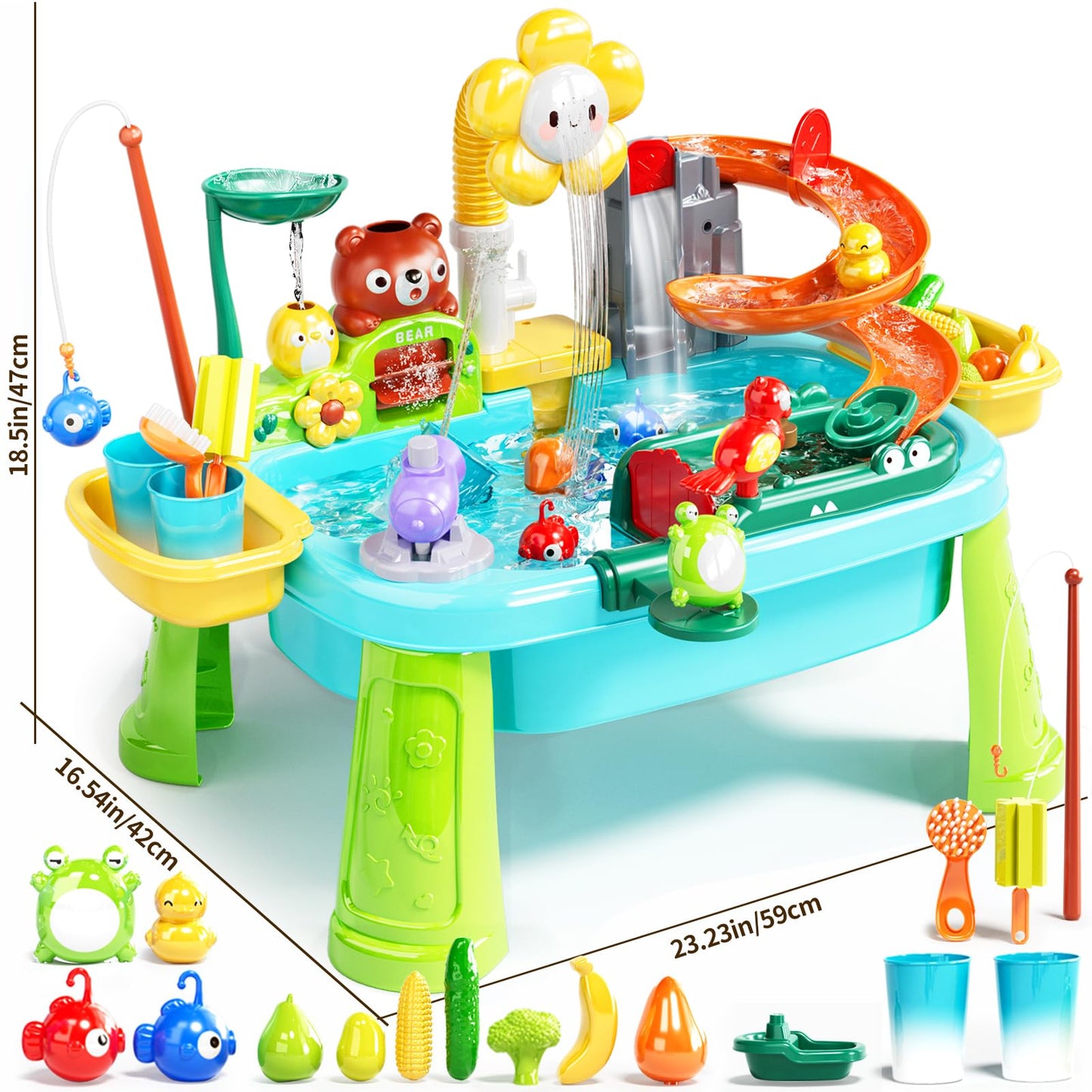 Pupu Pig Water Table Play Sink Toys for Toddlers – 360° Faucet, Floating Fishing Game & Color-Changing Sensory Table