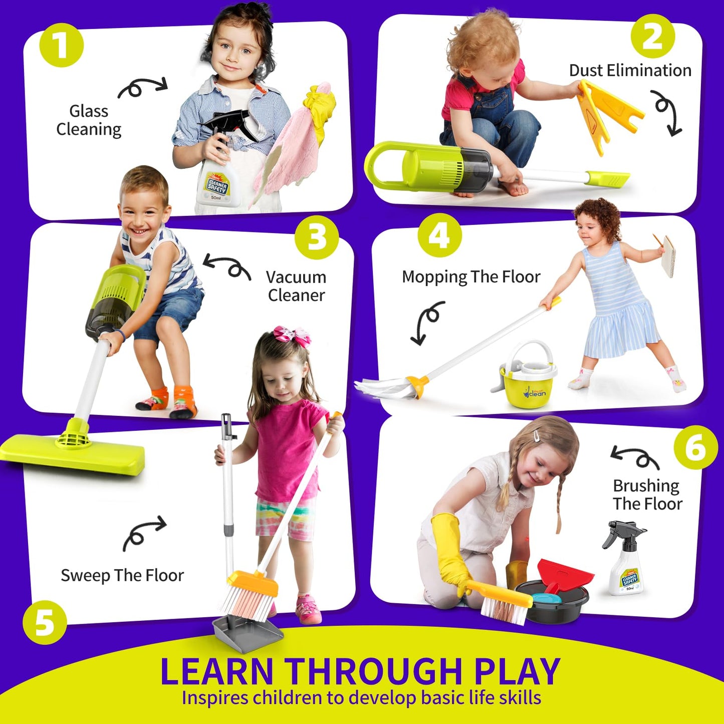 Pupu Pig Toddler Cleaning Set – Realistic Pretend Play Vacuum & Cleaning Tools for Kids