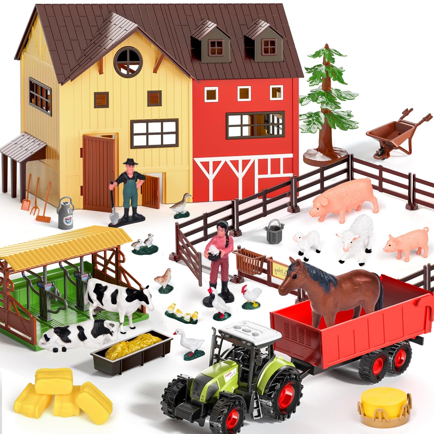Pupu Pig Farm Animals Barn House Toys – Lights & Sound Tractor Playset for Toddlers (Ages 3+)