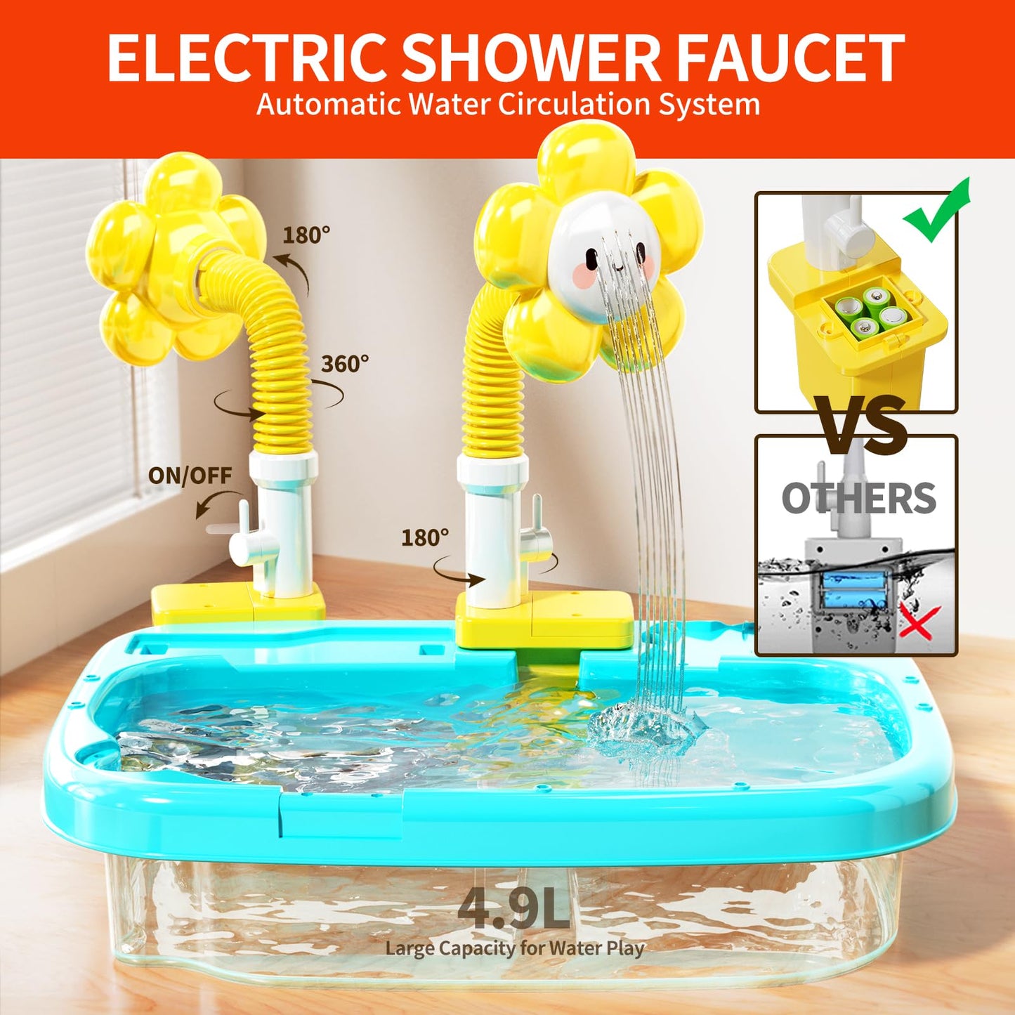 Pupu Pig Water Table Play Sink Toys for Toddlers – 360° Faucet, Floating Fishing Game & Color-Changing Sensory Table