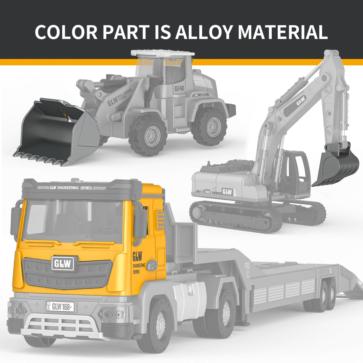 Pupu Pig Die-Cast Construction Toys for Kids 3-7 | Semi Truck, Excavator & Bulldozer with Lights & Sounds