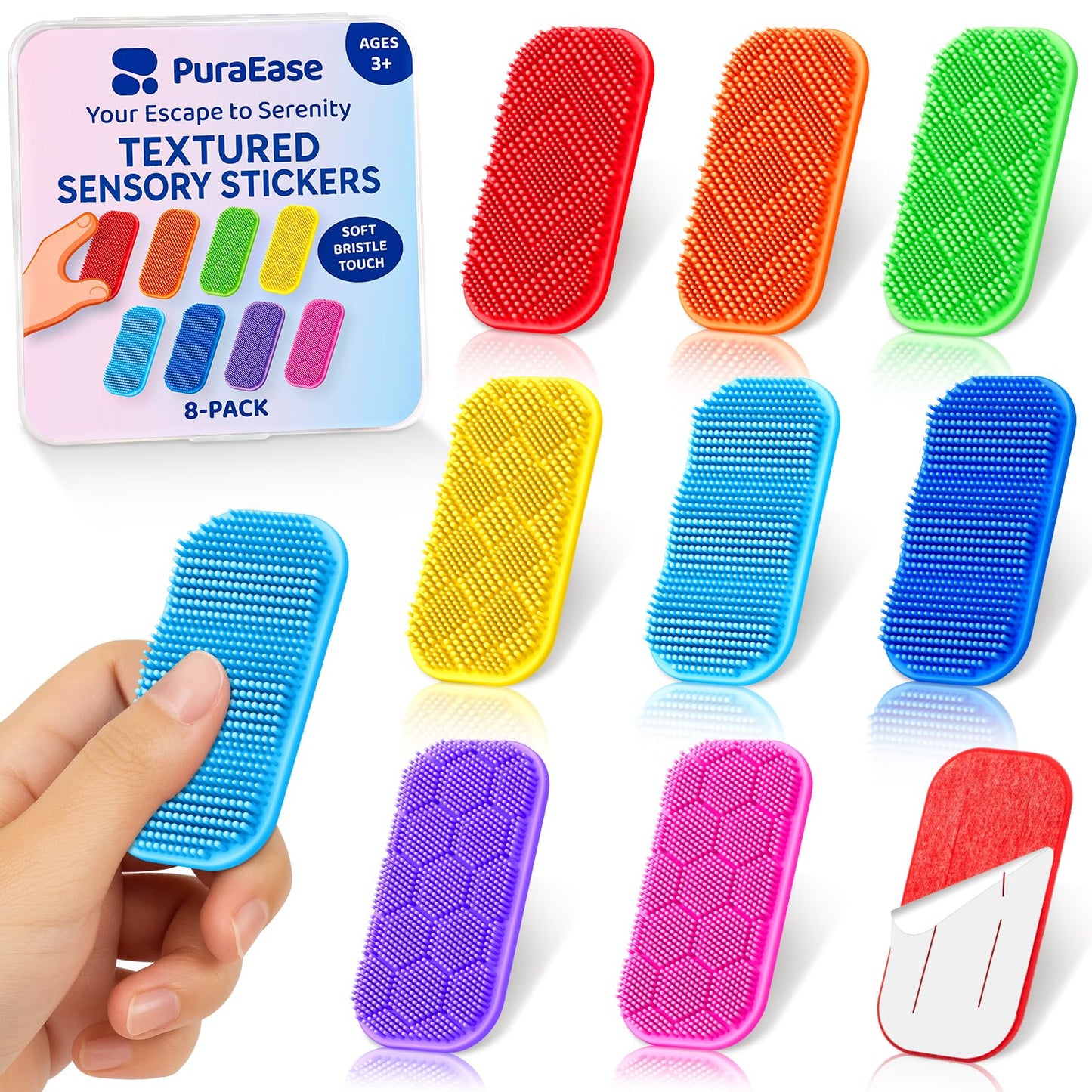 PuraEase Bristle Tactile Sensory Stickers – 8pc Soft Fidget Strips for Focus & Calm