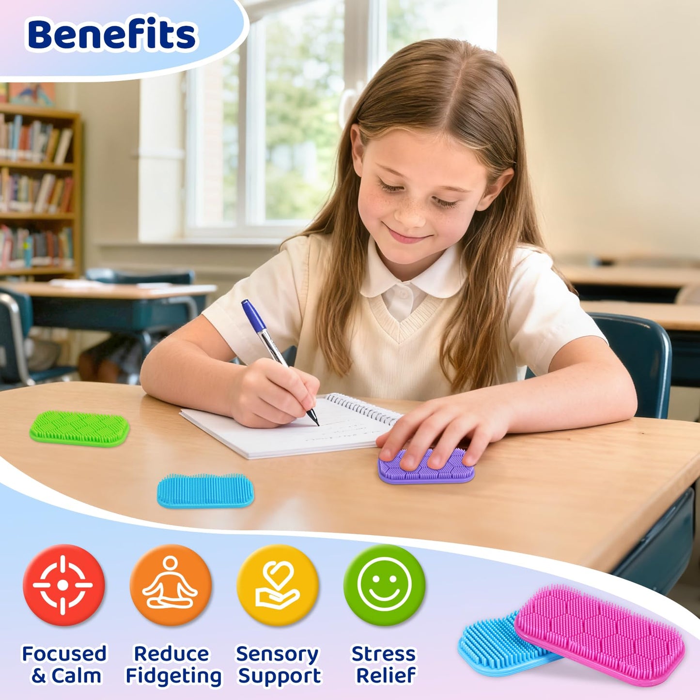 PuraEase Bristle Tactile Sensory Stickers – 8pc Soft Fidget Strips for Focus & Calm