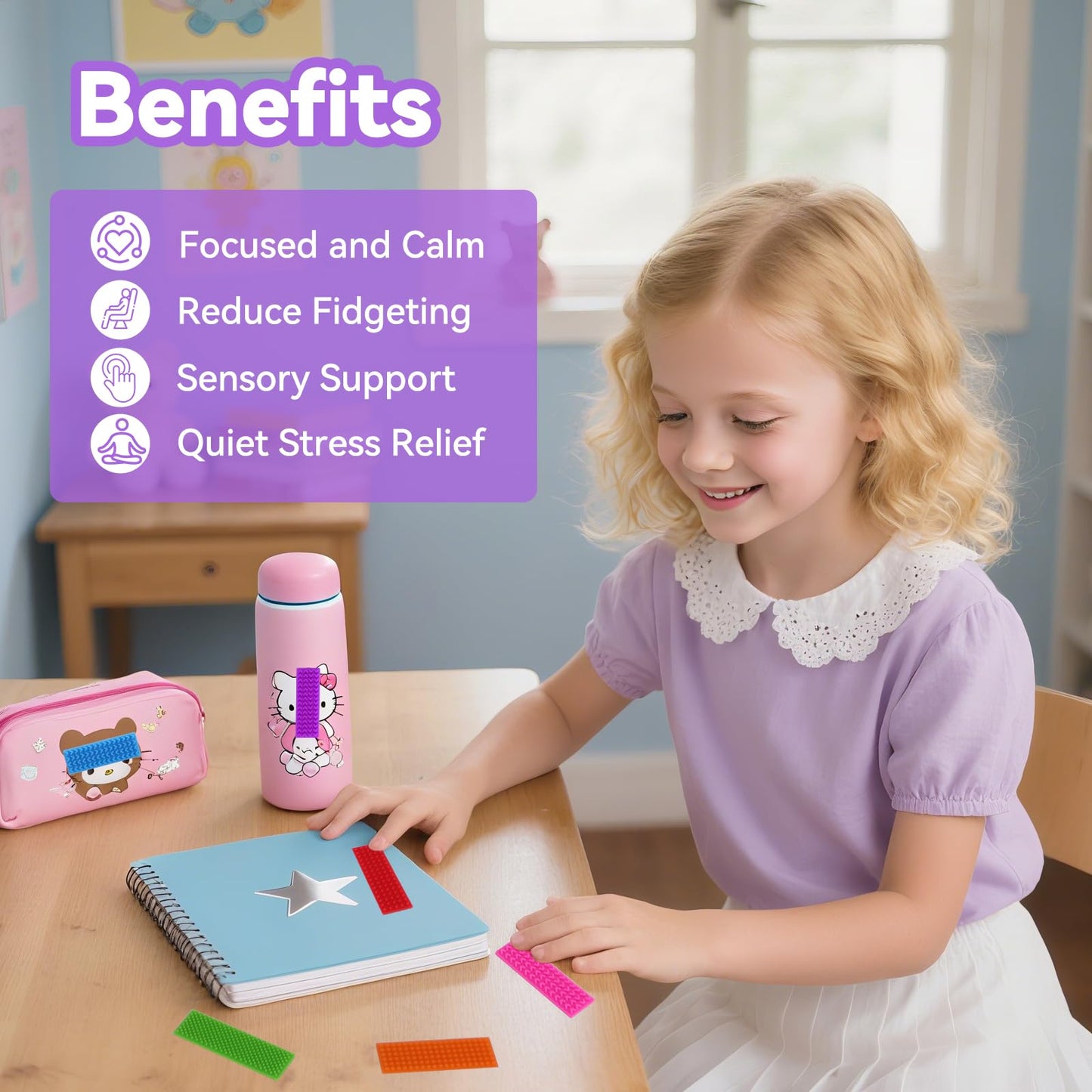 PuraEase Textured Sensory Stickers – 8-Pack Silicone Fidget Strips