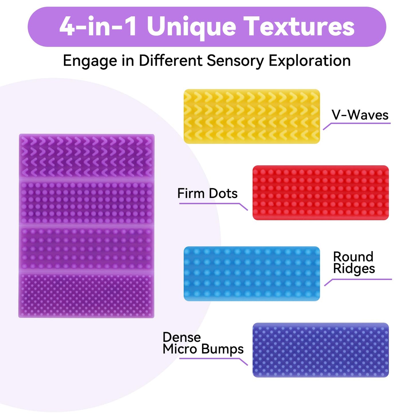 PuraEase Textured Sensory Stickers – 8-Pack Silicone Fidget Strips