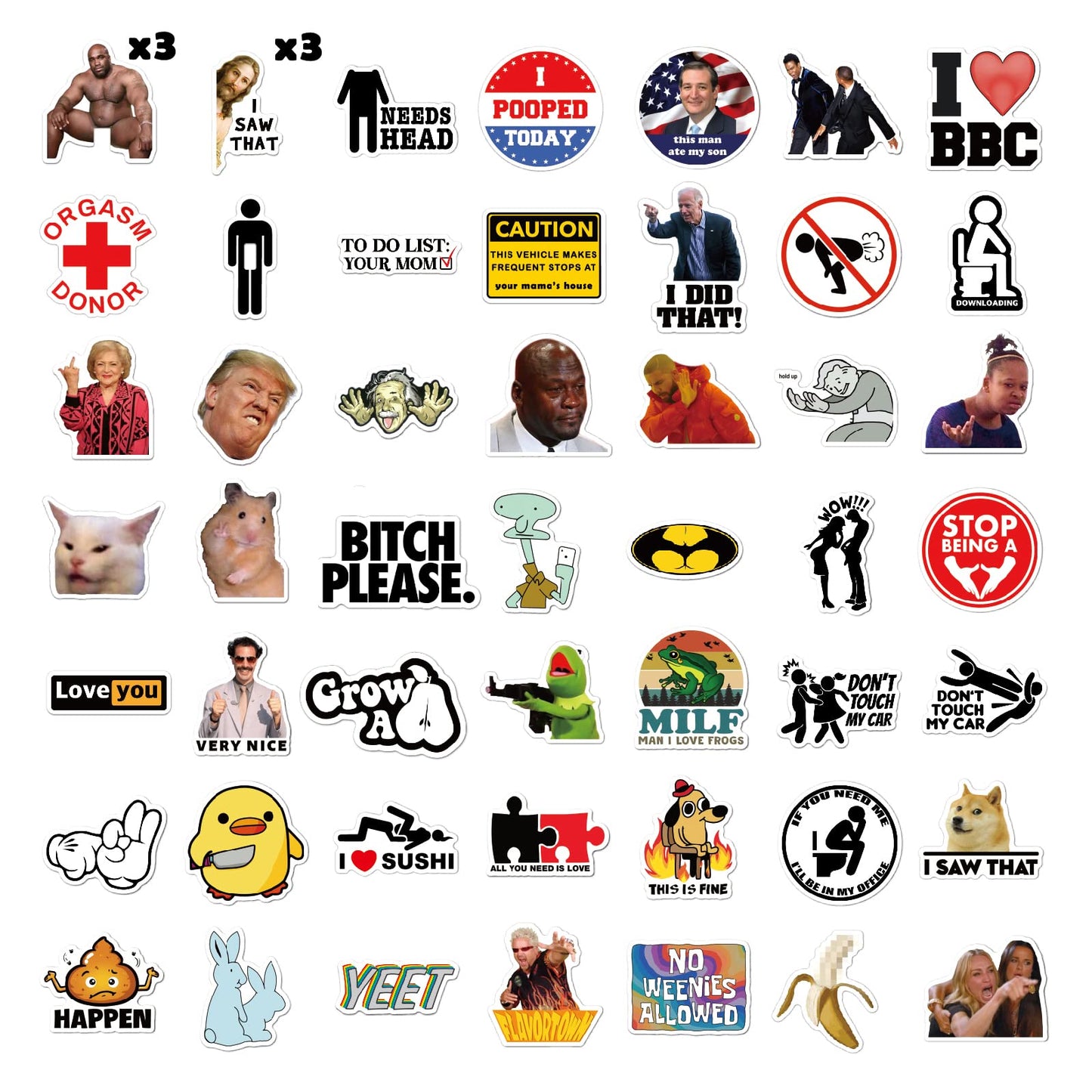 Puraesla 105pcs Funny Sticker Pack – Large Vinyl Meme Decals for Bumpers, Laptops & More