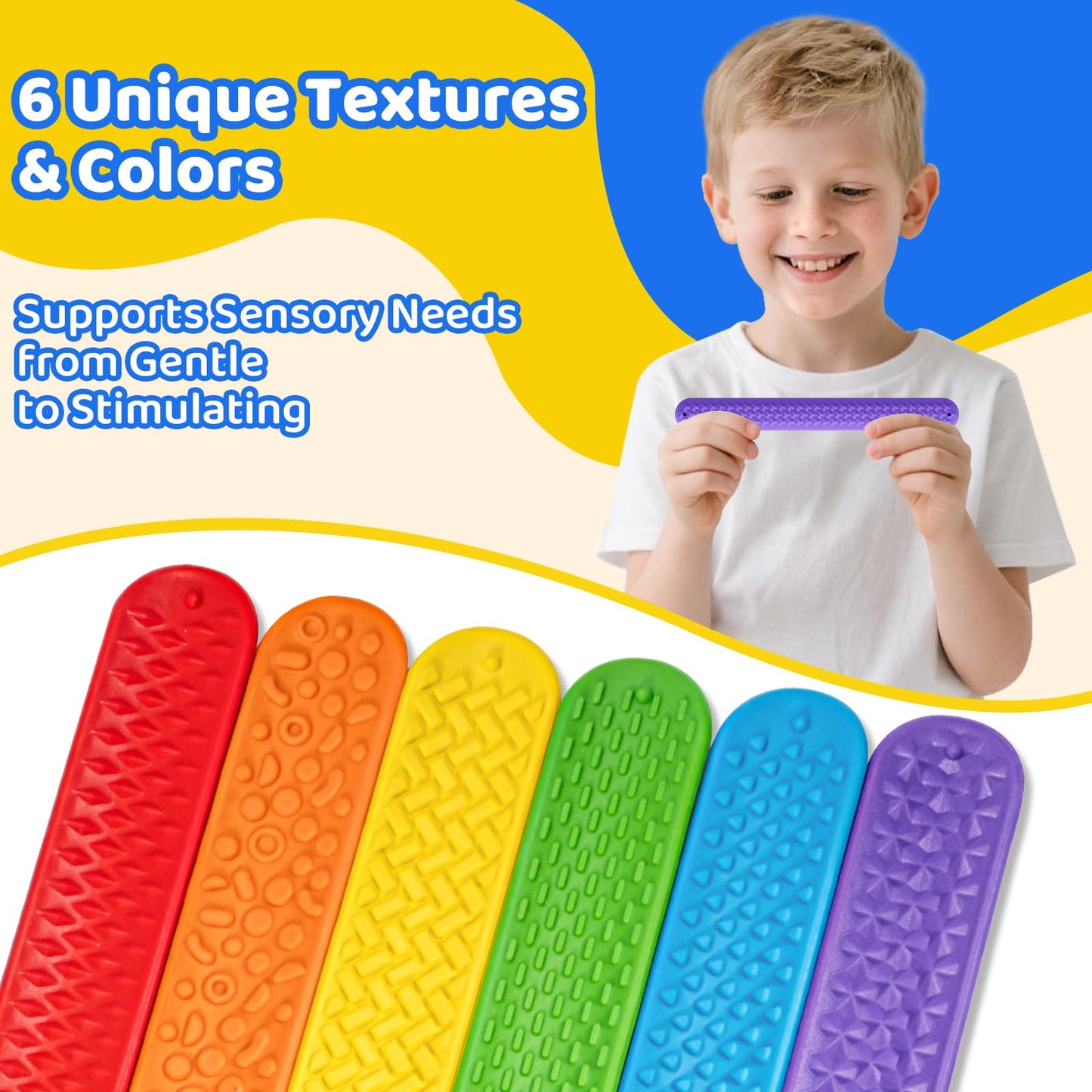 PuraEase Textured Slap Bracelets - 6-Pack Sensory Fidget Toys for Focus