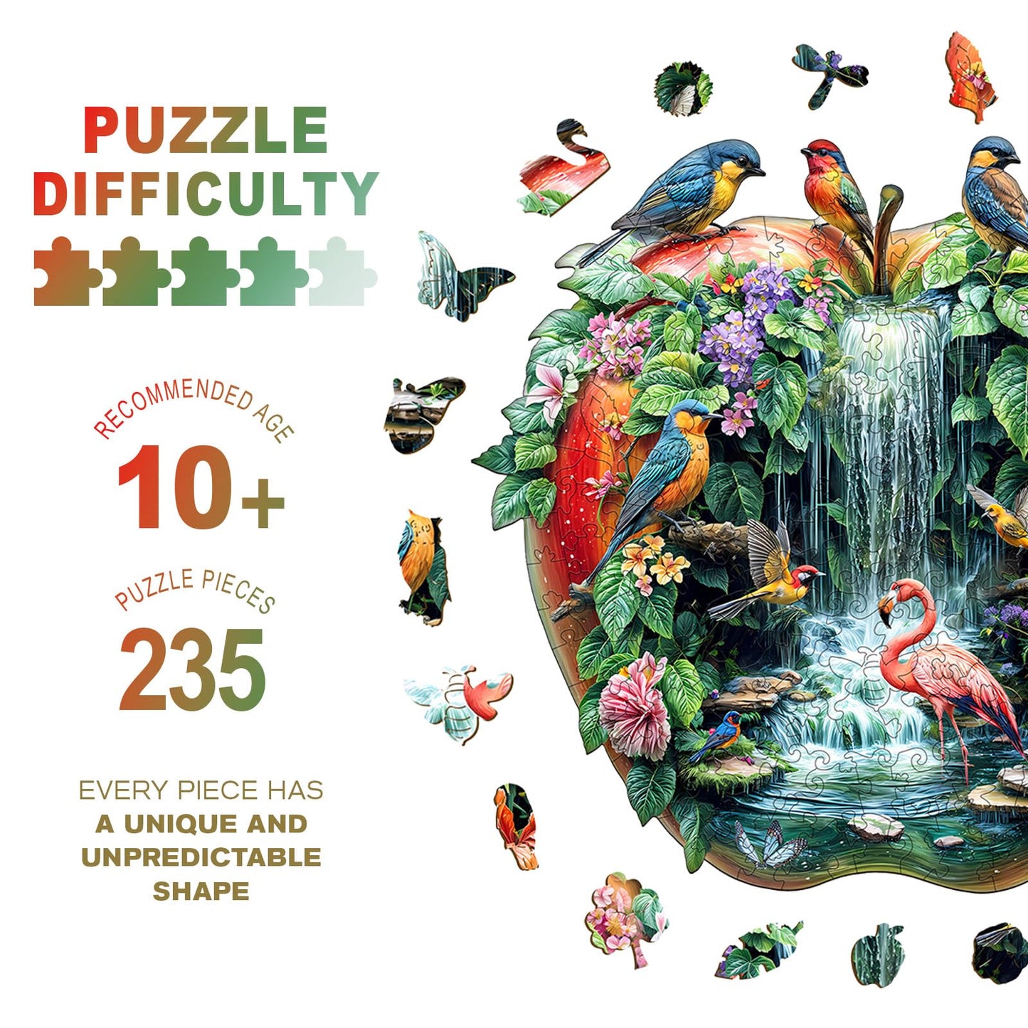 Purdicra Paradise Garden Wooden Puzzle for Adults – Animal-Shaped 235-Piece Jigsaw