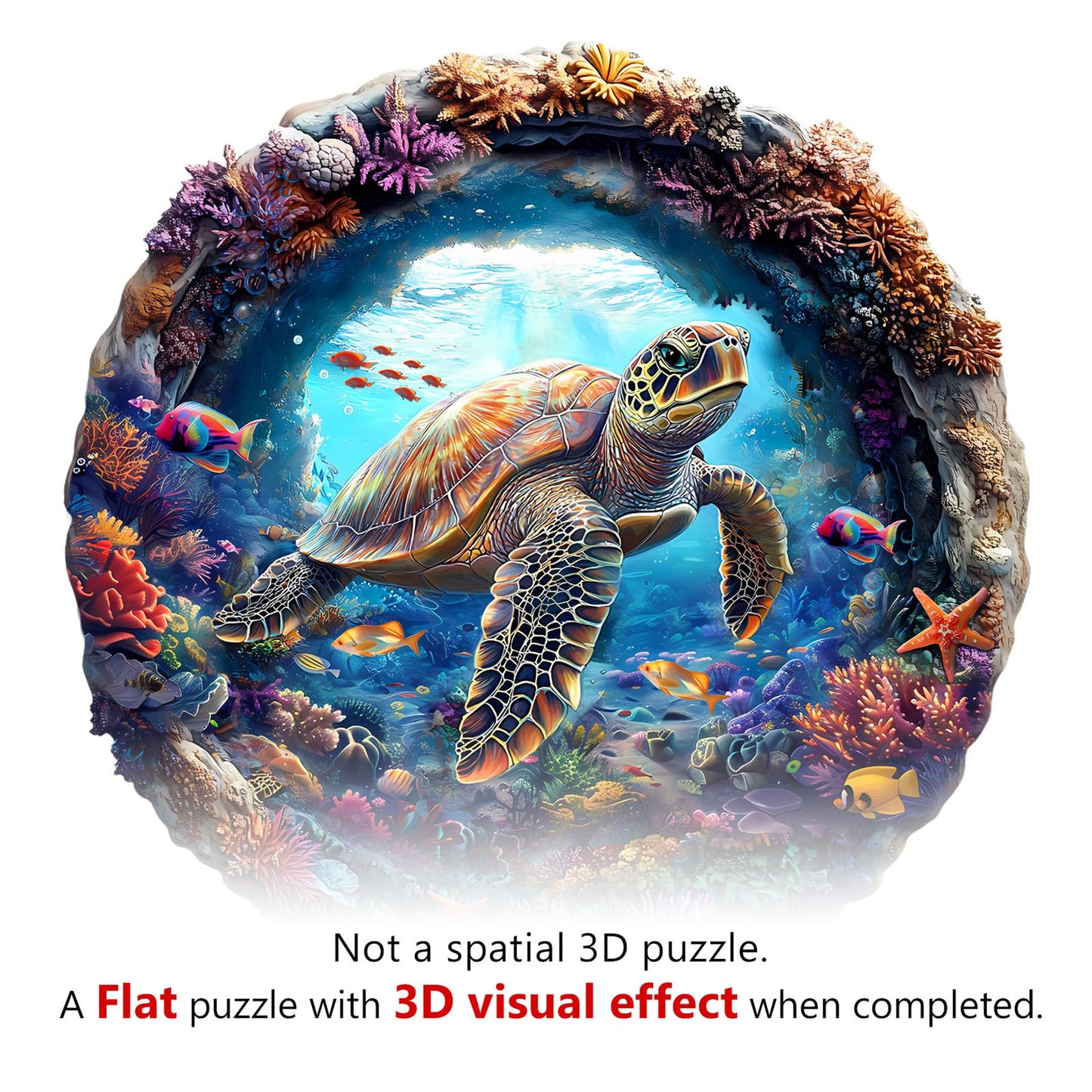 Purdicra Wooden Turtle Jigsaw Puzzle for Adults – 295 Pieces, 13.4 x 13.4 Inches, 3D Vision Design