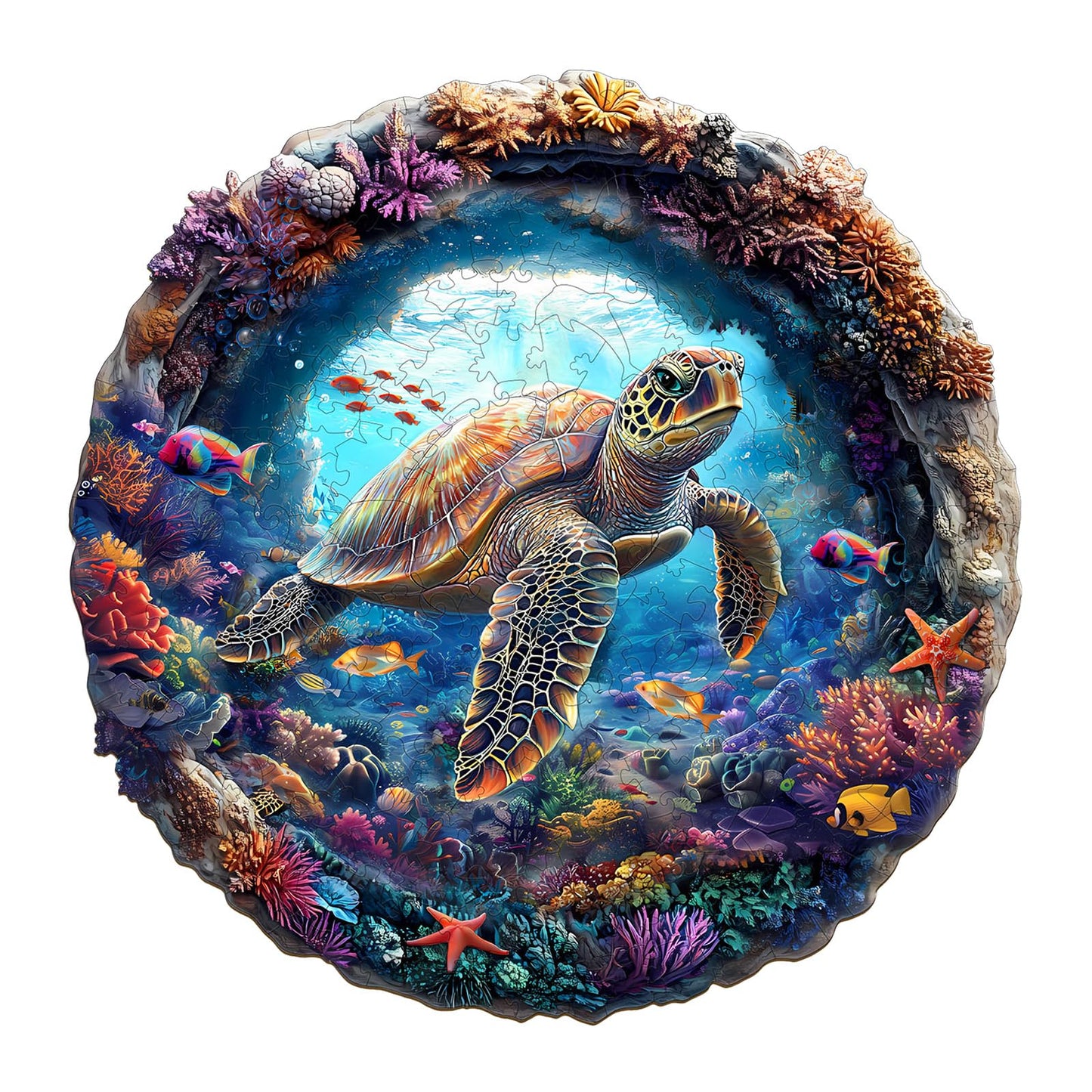 Purdicra Wooden Turtle Jigsaw Puzzle for Adults – 295 Pieces, 13.4 x 13.4 Inches, 3D Vision Design
