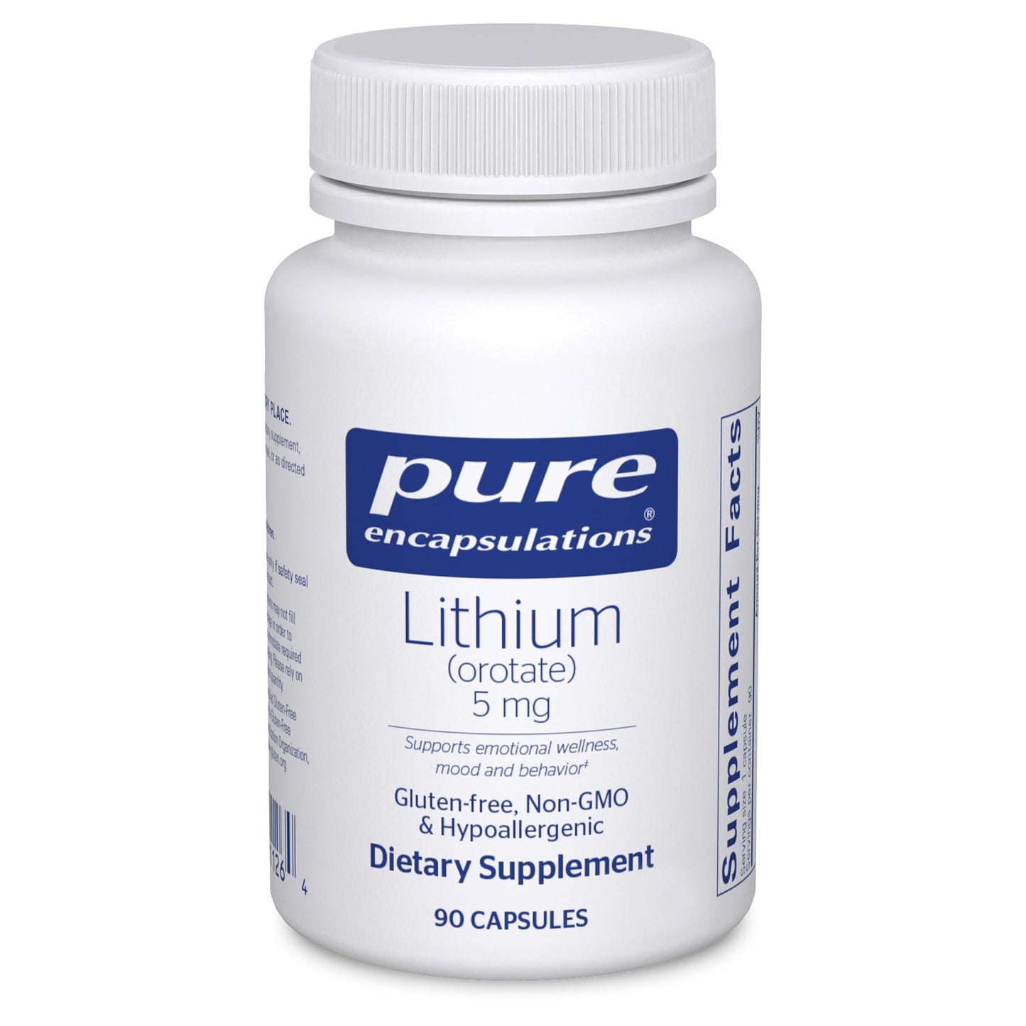 Pure Encapsulations Lithium Orotate 5 mg – Brain Support Supplement with NAC (90 capsules) – Gluten Free & Non-GMO