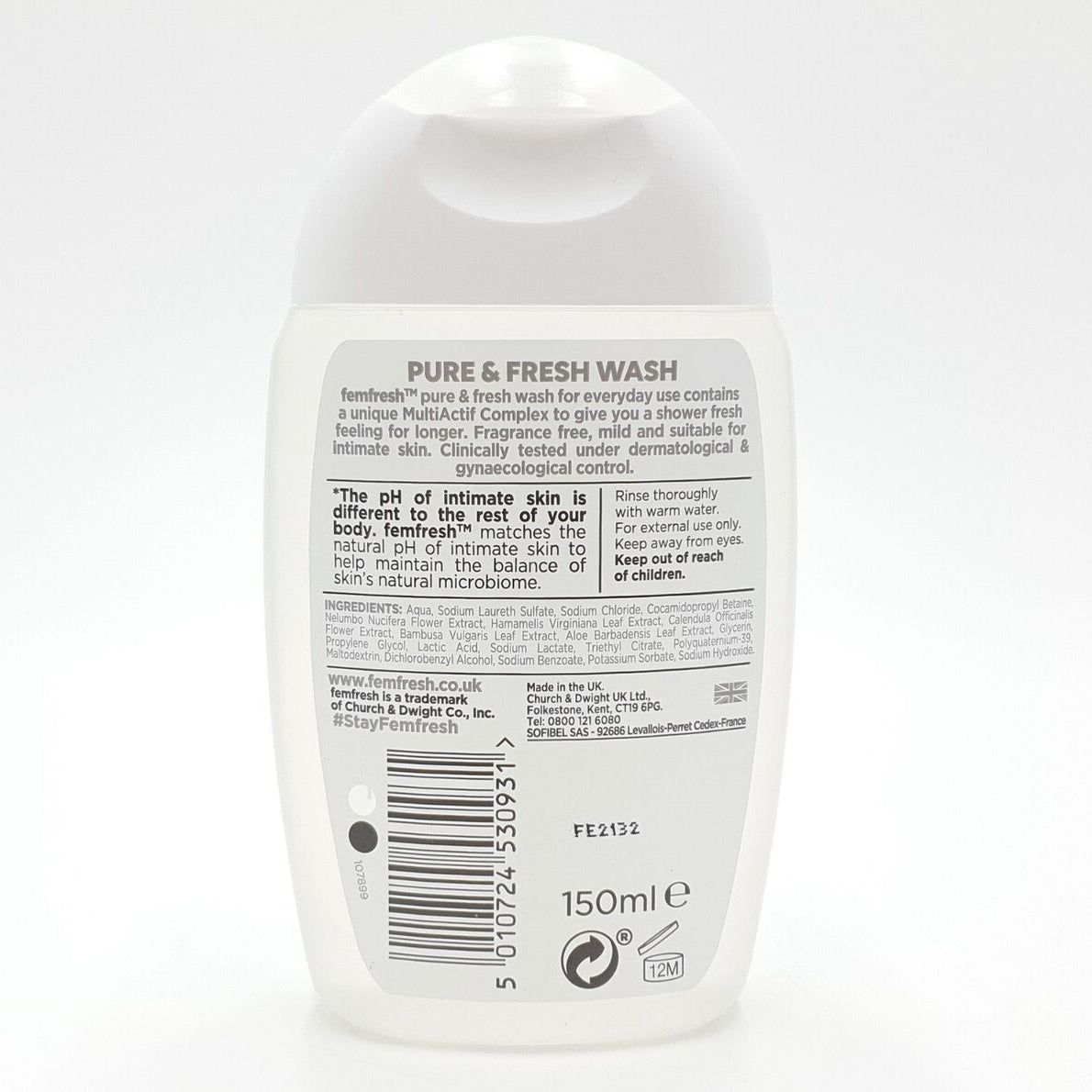 Femfresh Pure & Fresh pH-Balanced Intimate Wash for Daily Feminine Hygiene & Odour Protection 150 ml/5.07 oz