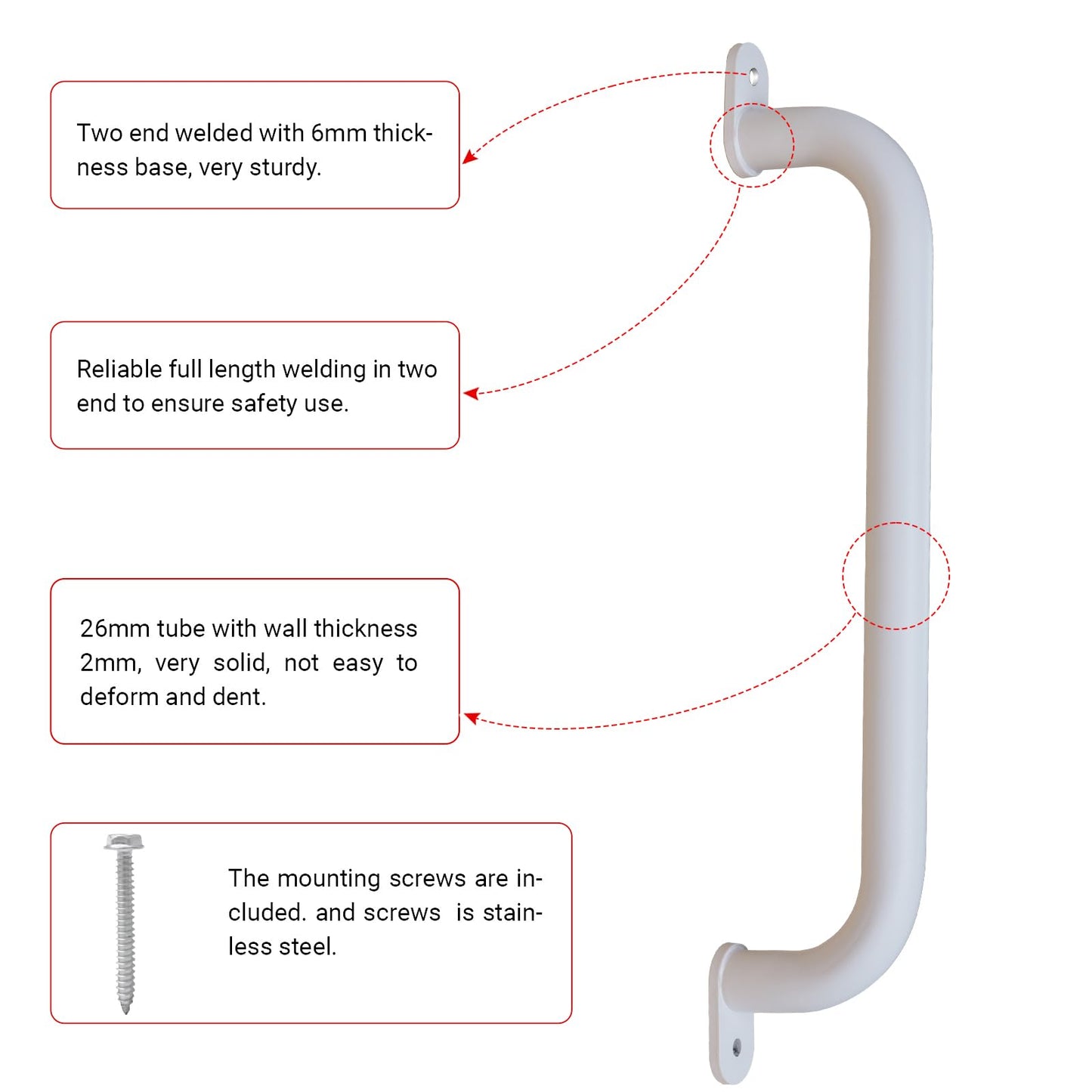 Purife 17-Inch Pack of 6 White Metal Playground Handles | Safe Playset Grips