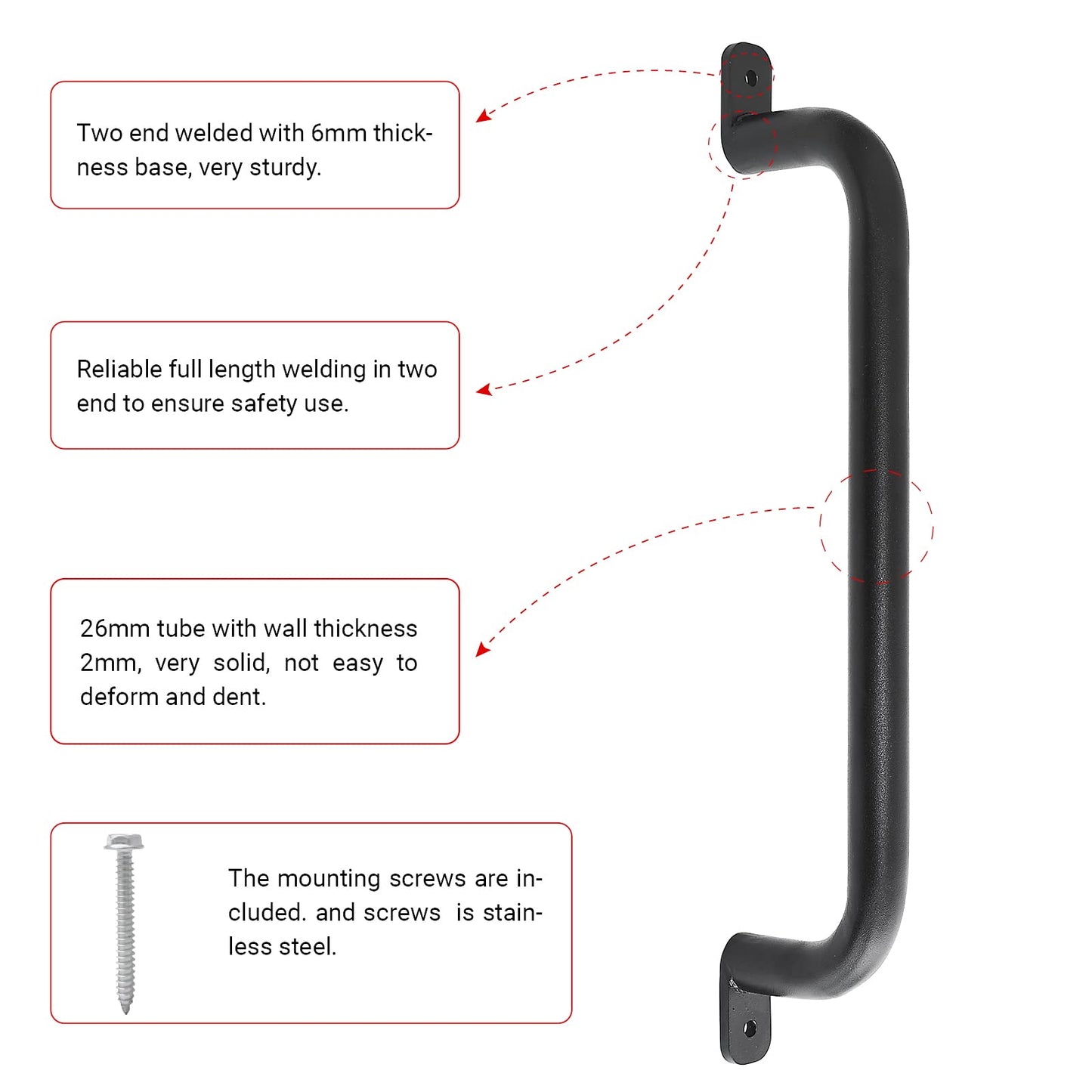 Purife 17-Inch Black Metal Playground Safety Handles Pack of 6