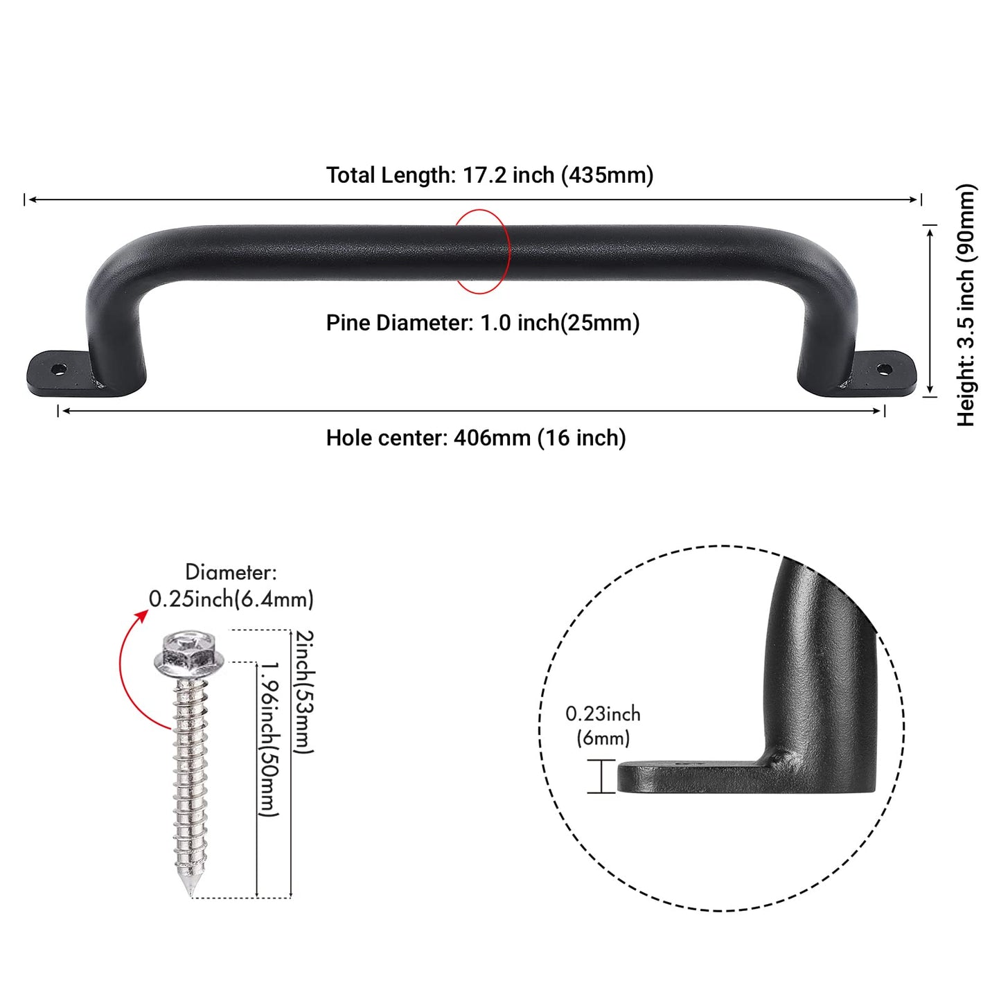Purife 17-Inch Black Metal Playground Safety Handles Pack of 6