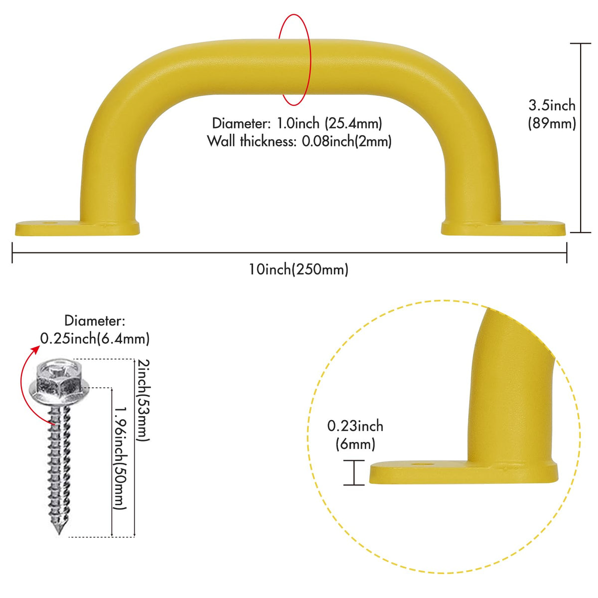 Purife 10'' Yellow Playground Handles – Set of 2, Outdoor Playset Grab Bars