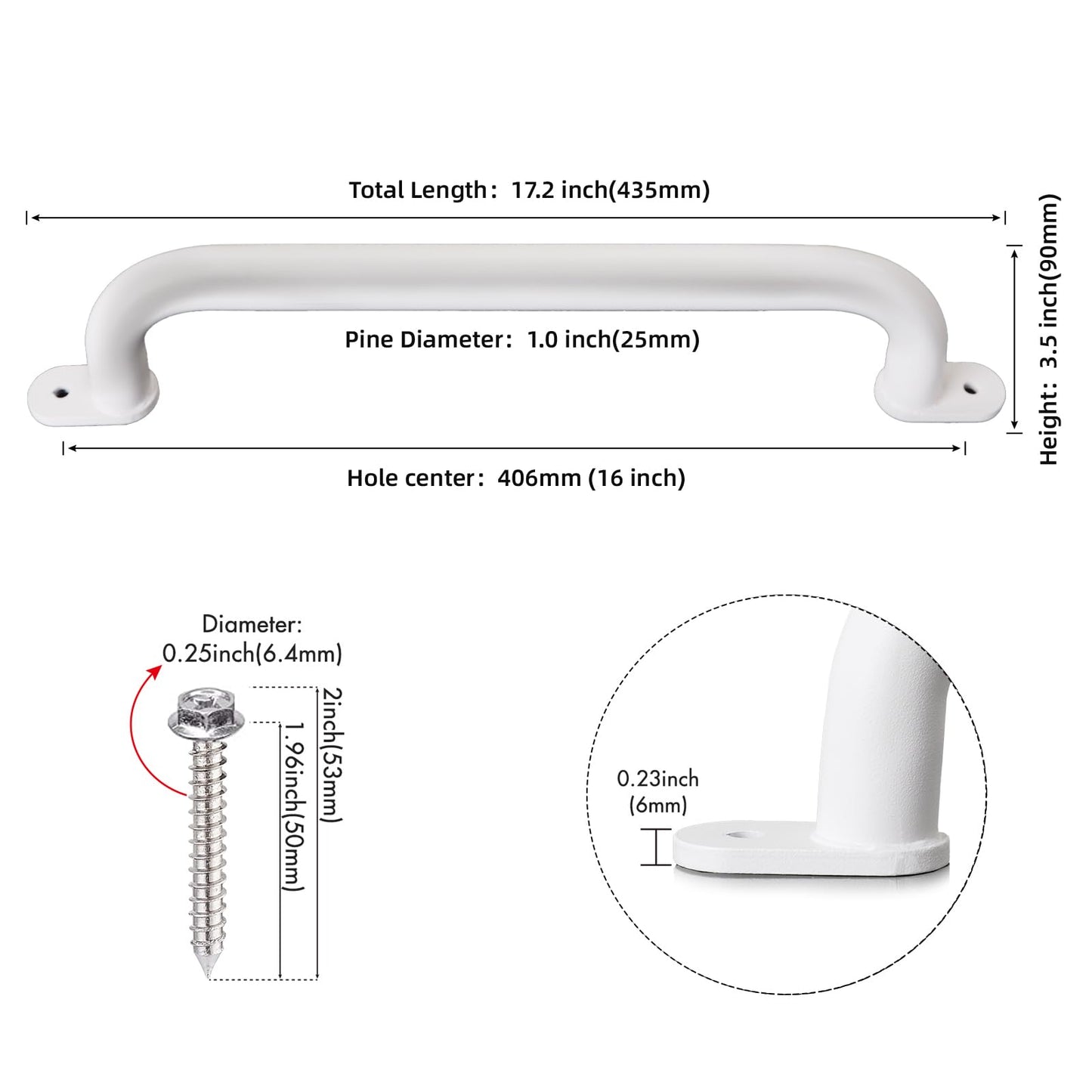 Purife 17-Inch Pack of 6 White Metal Playground Handles | Safe Playset Grips
