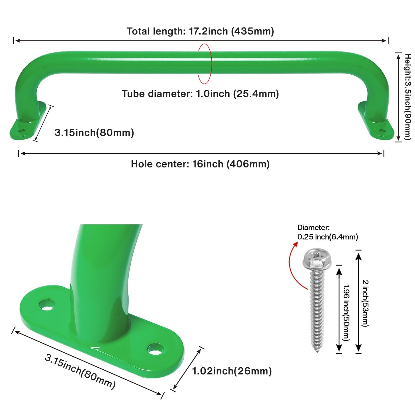 Purife 17.2 Inch Metal Playground Handles – Green (Set of 2) for Outdoor Playsets