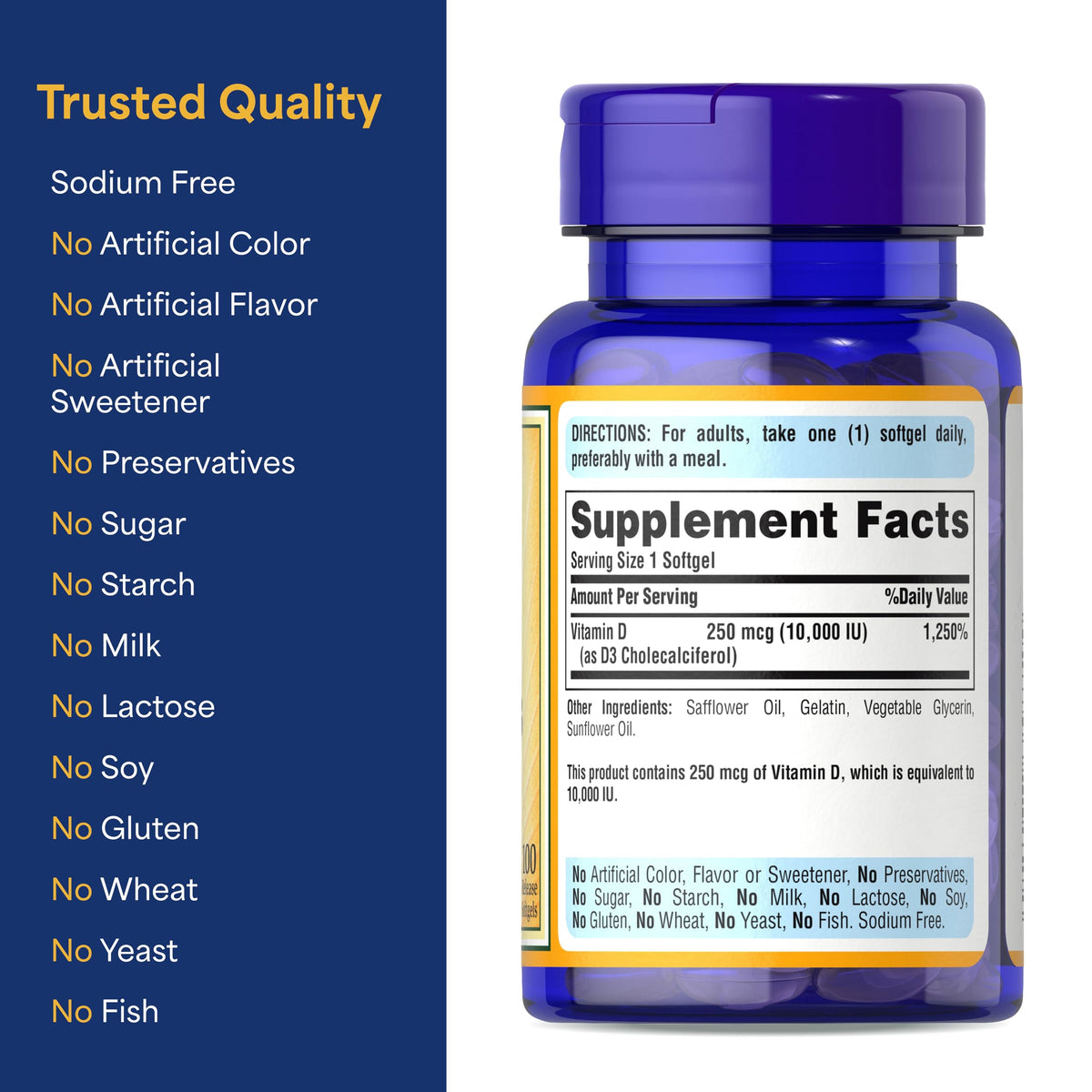 Puritan's Pride Vitamin D3 10,000 IU – 2-Pack (200 Softgels) – Immune & Bone Support
