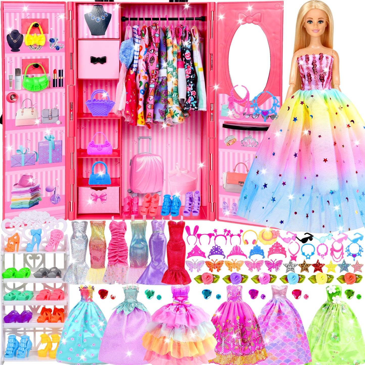 PURPERCAT 150 Pcs Doll Clothes Playset for 11.5-Inch Dolls | Princess Gowns, Dresses, Shoes & Accessories
