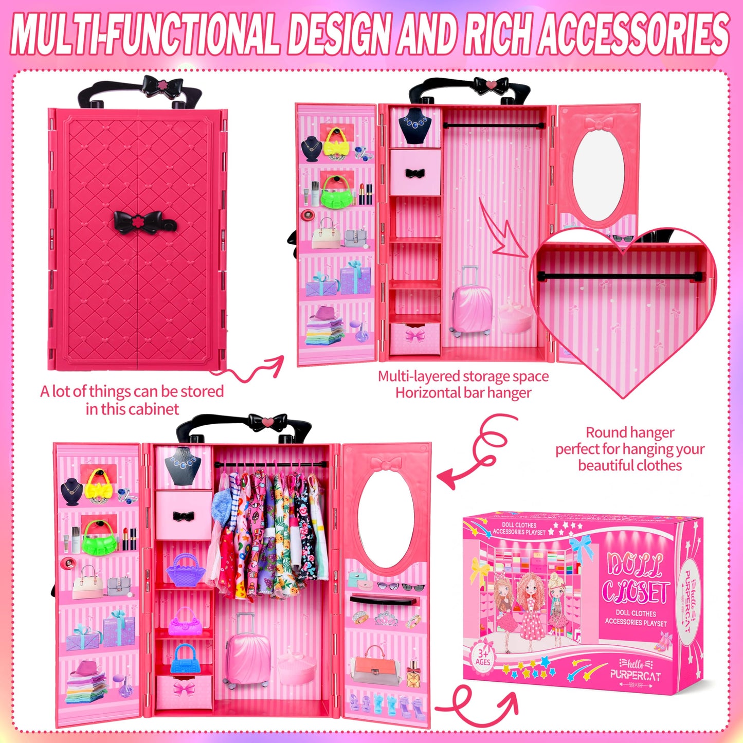 PURPERCAT 150 Pcs Doll Clothes Playset for 11.5-Inch Dolls | Princess Gowns, Dresses, Shoes & Accessories
