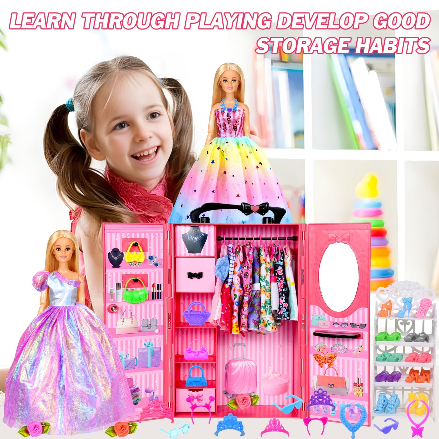 PURPERCAT 150 Pcs Doll Clothes Playset for 11.5-Inch Dolls | Princess Gowns, Dresses, Shoes & Accessories