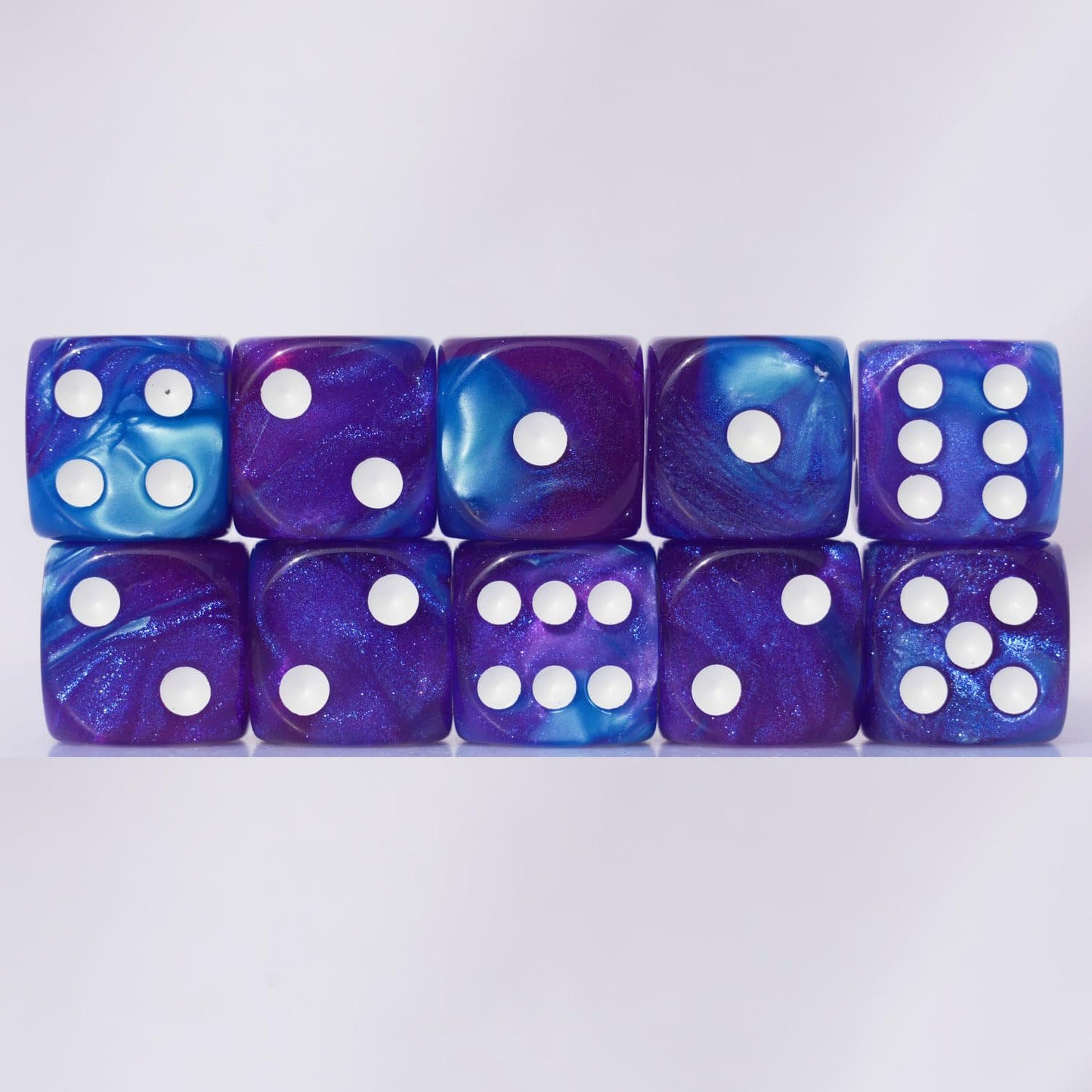 10 PC D6 Dice Set 16mm Acrylic – Purple & Blue for RPGs, MTG, DND