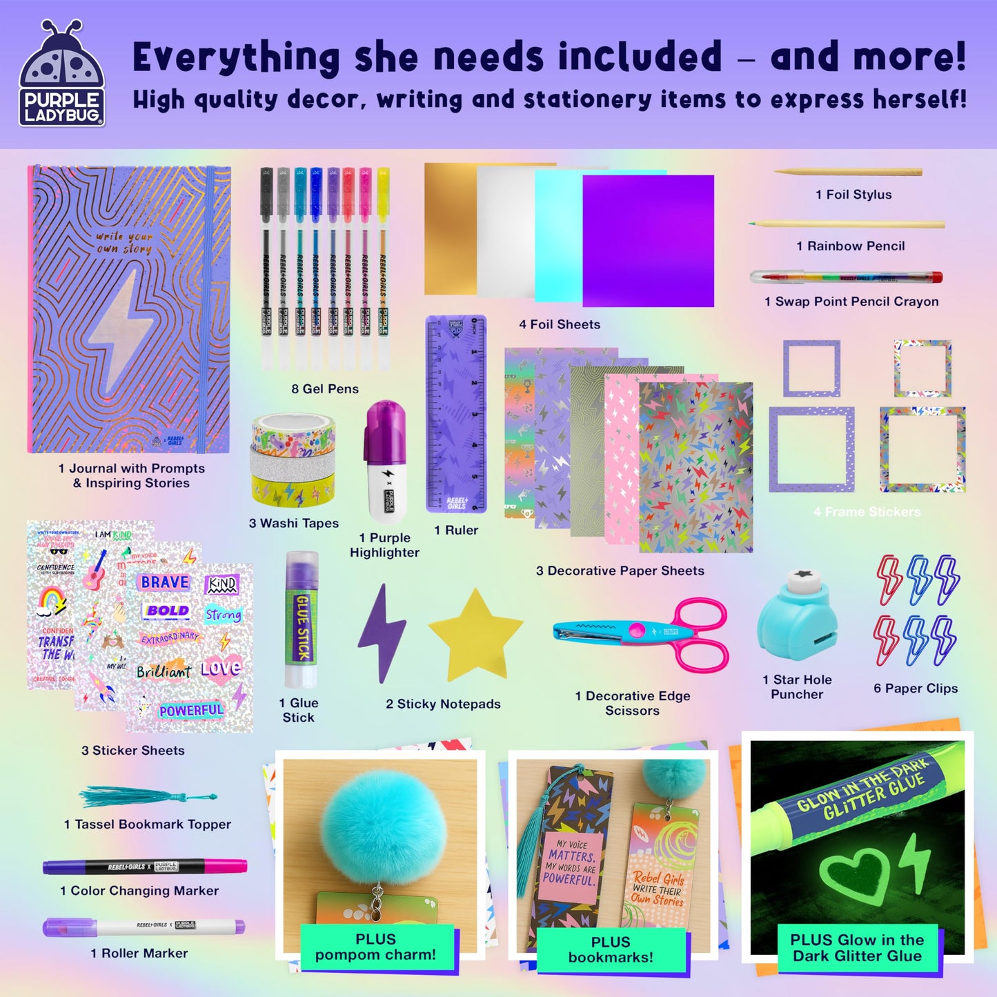 Purple Ladybug Rebel Girls DIY Journal Kit | Inspiring Journaling Gift for Tweens 8–12