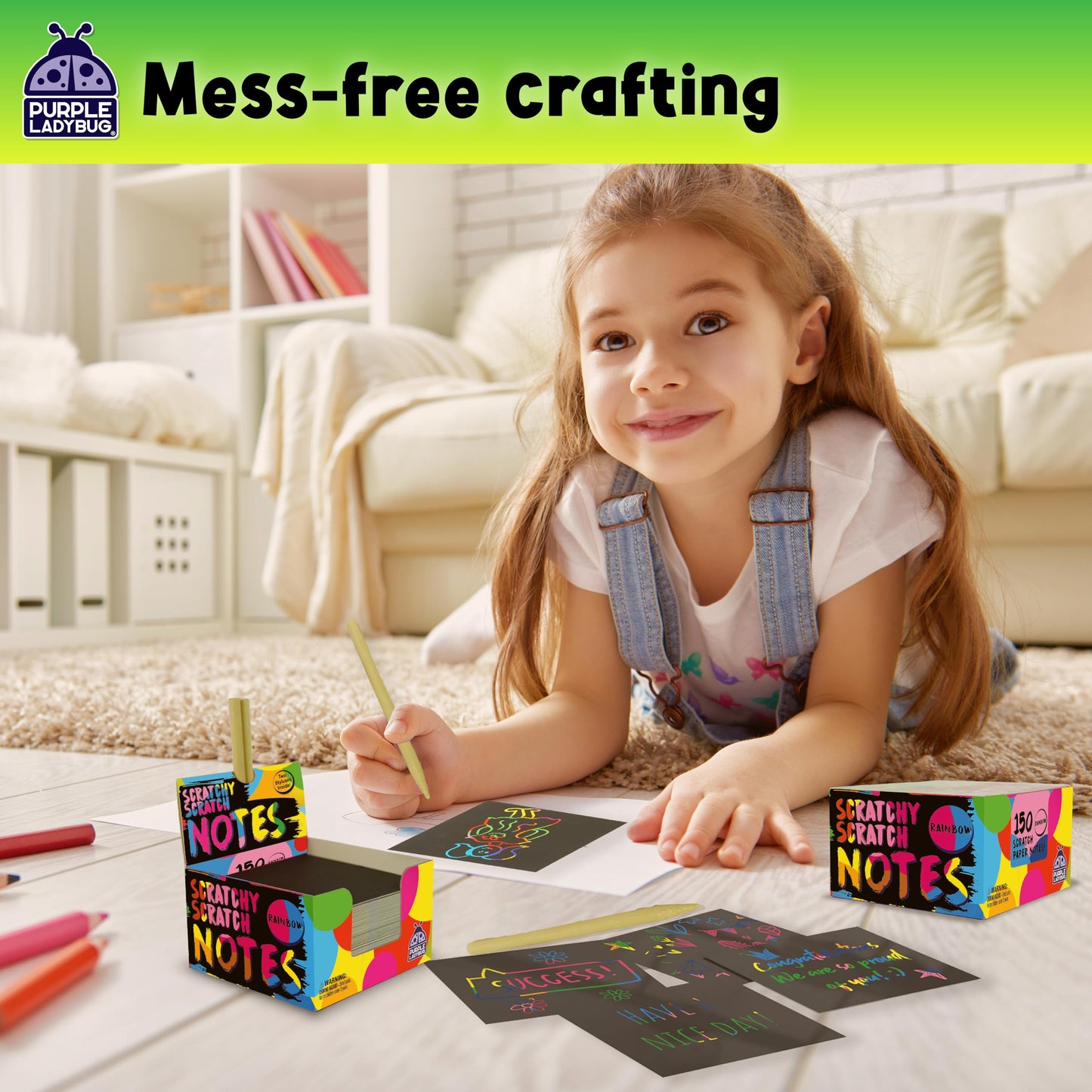 Purple Ladybug Rainbow Scratch Art Mini Notes – 150 Cards for Kids