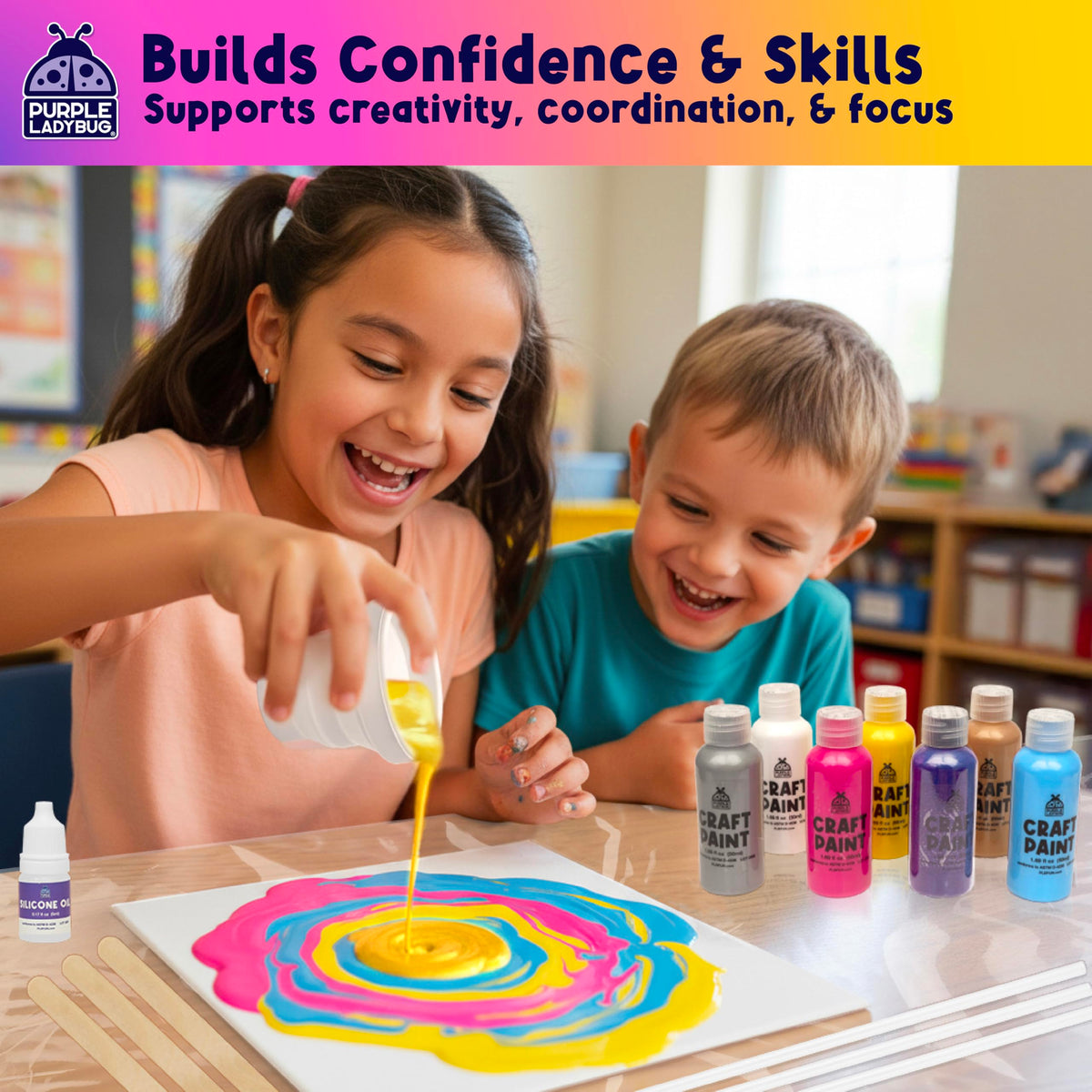 PURPLE LADYBUG Paint Pouring Art Kit for Kids 8-12 – Stellar Swizzle