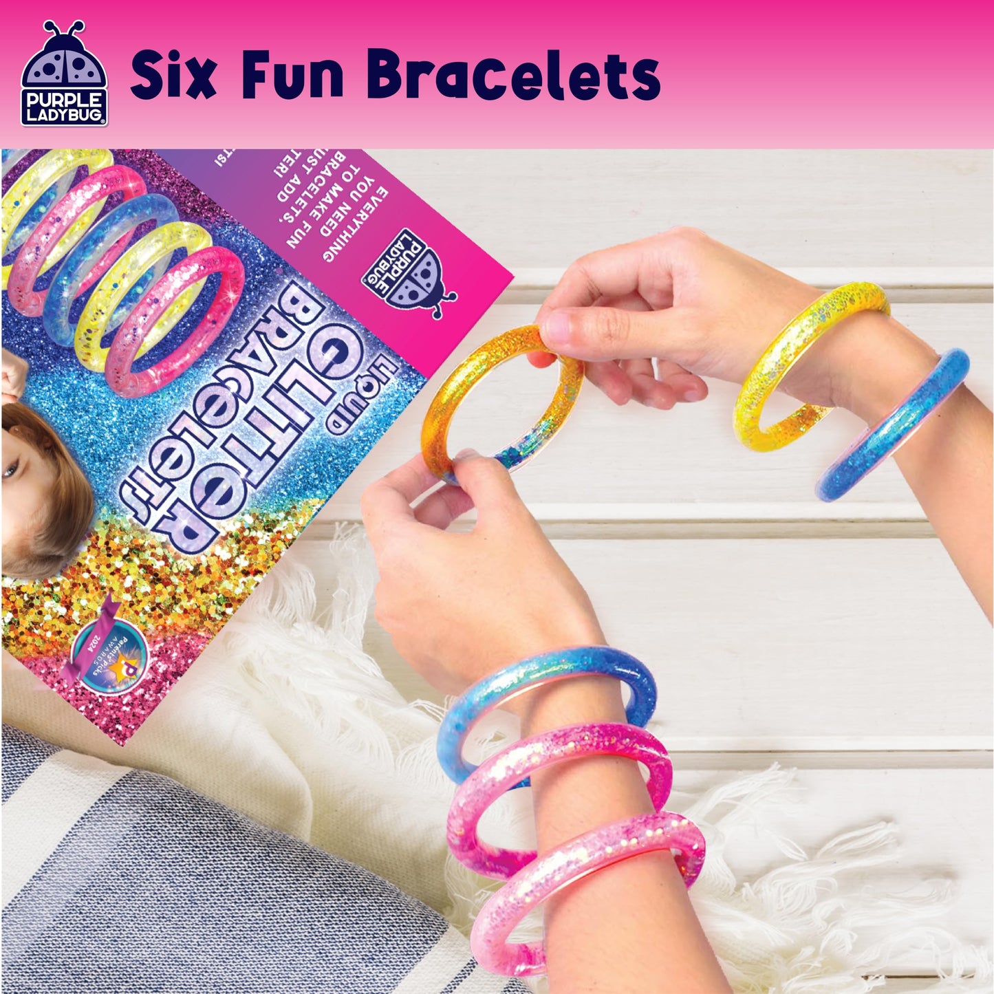 PURPLE LADYBUG Make Your Own Glitter Bracelet Kit – Mess-Free Craft for Girls Ages 6-8