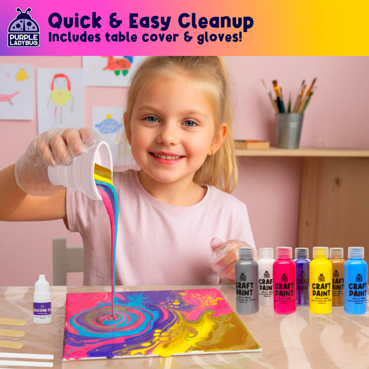 PURPLE LADYBUG Paint Pouring Art Kit for Kids 8-12 – Stellar Swizzle