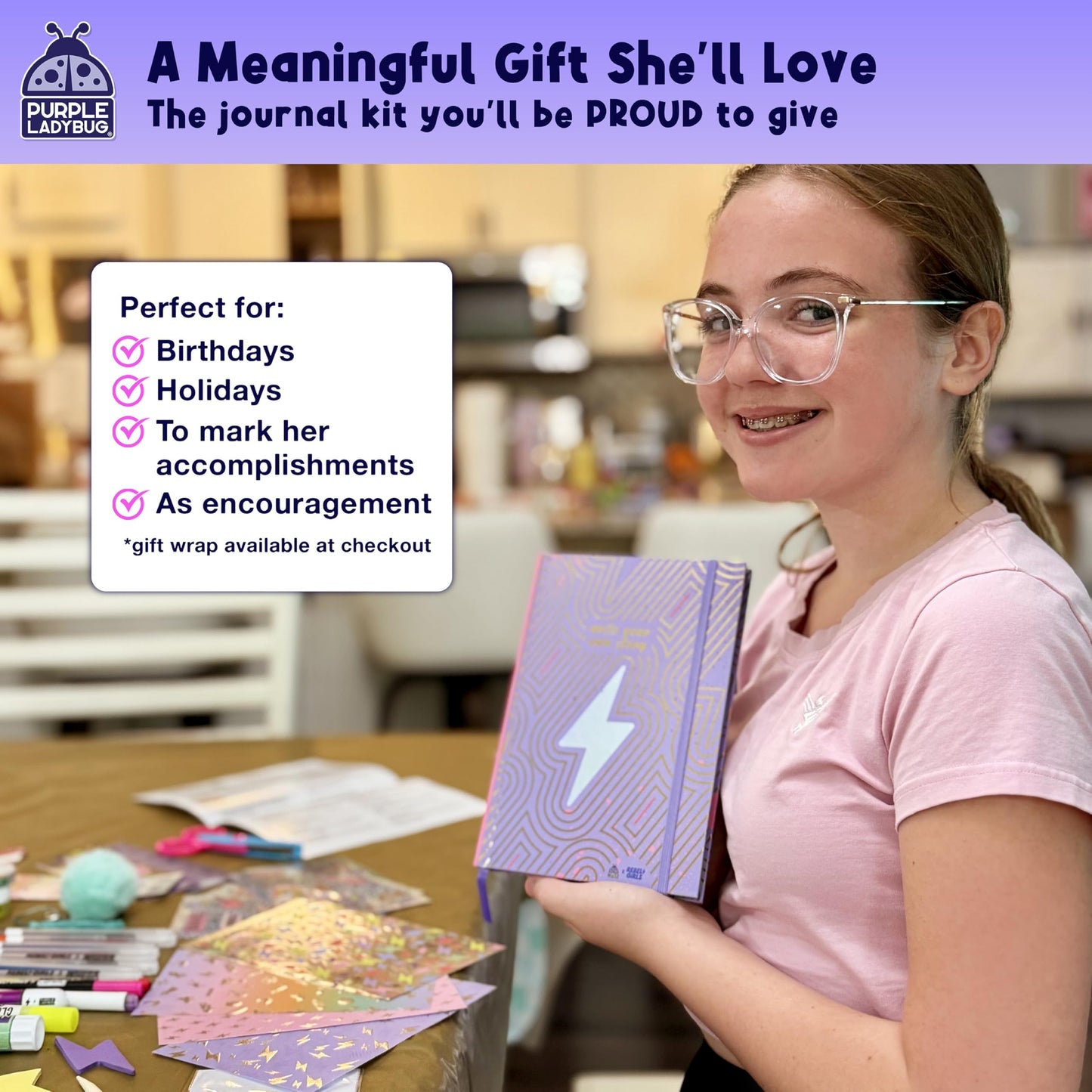 Purple Ladybug Rebel Girls DIY Journal Kit | Inspiring Journaling Gift for Tweens 8–12
