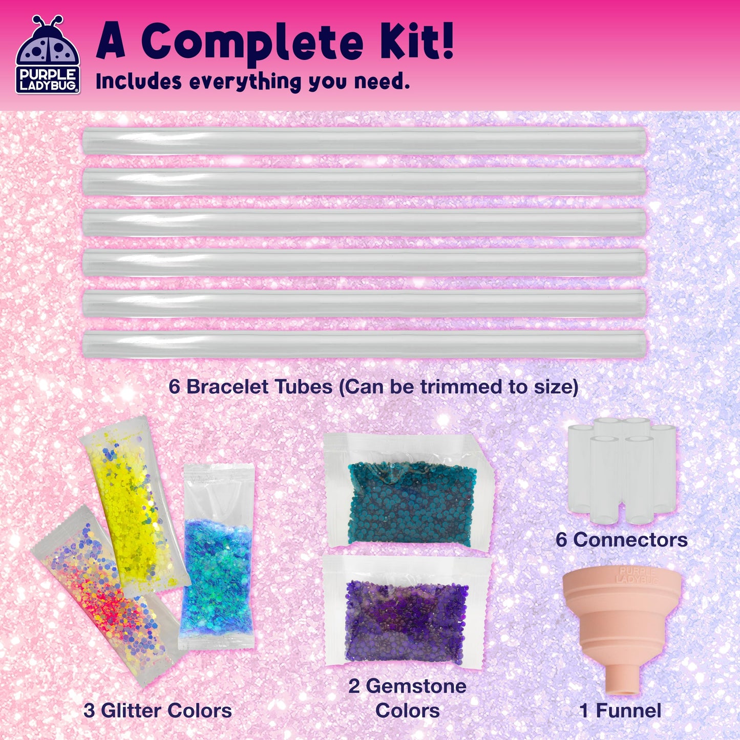 PURPLE LADYBUG Make Your Own Glitter Bracelet Kit – Mess-Free Craft for Girls Ages 6-8