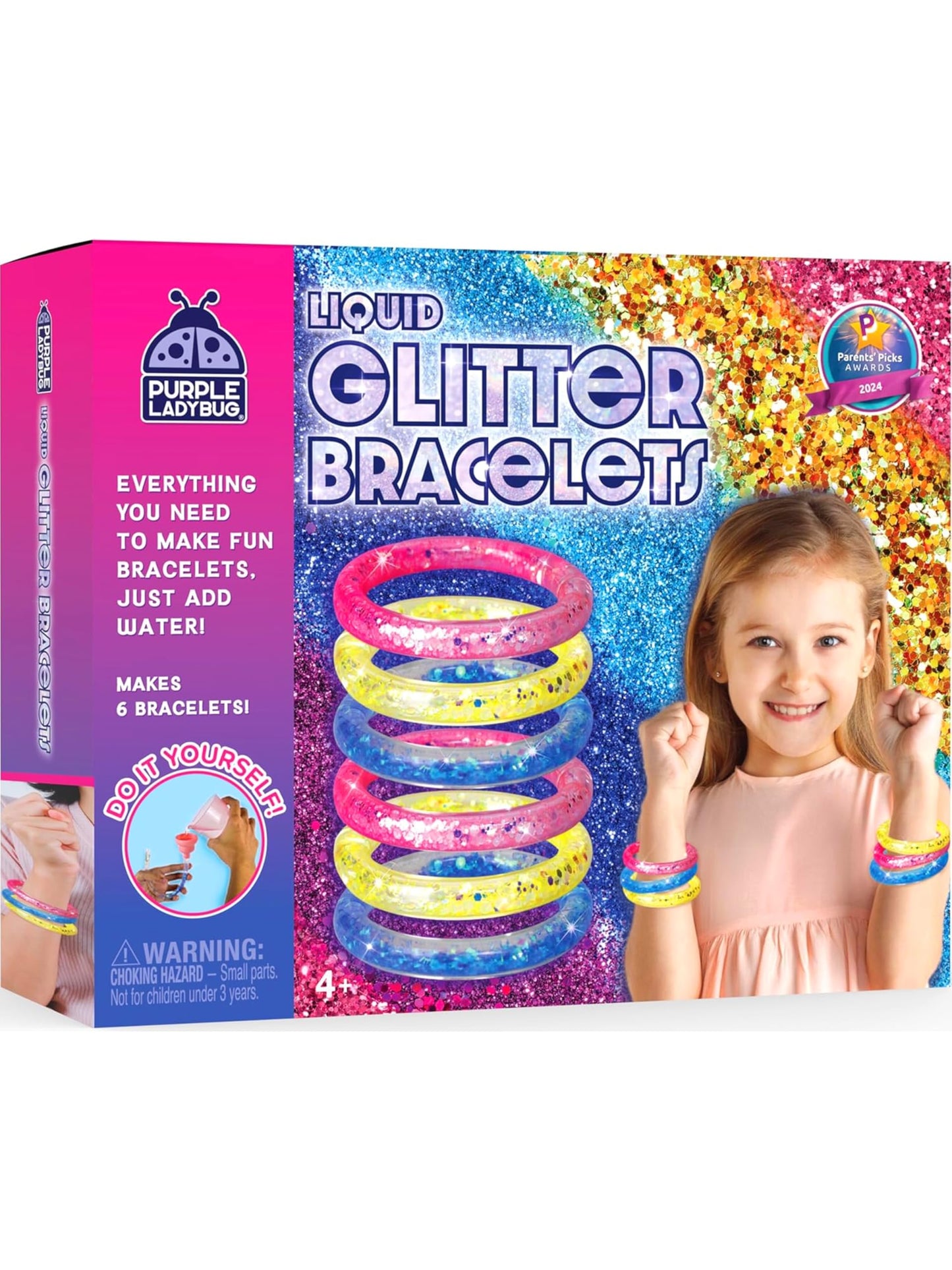PURPLE LADYBUG Make Your Own Glitter Bracelet Kit – Mess-Free Craft for Girls Ages 6-8