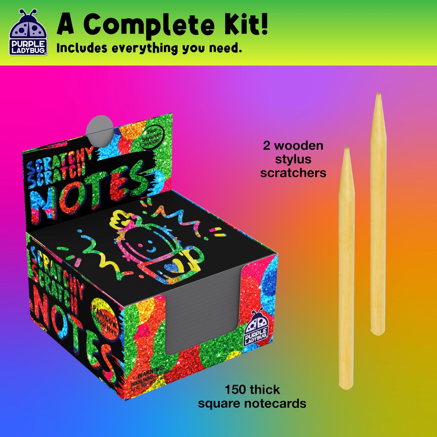 PURPLE LADYBUG Rainbow Holographic Scratch Art Mini Notes – 150 Sheets, No Mess Kids Gift